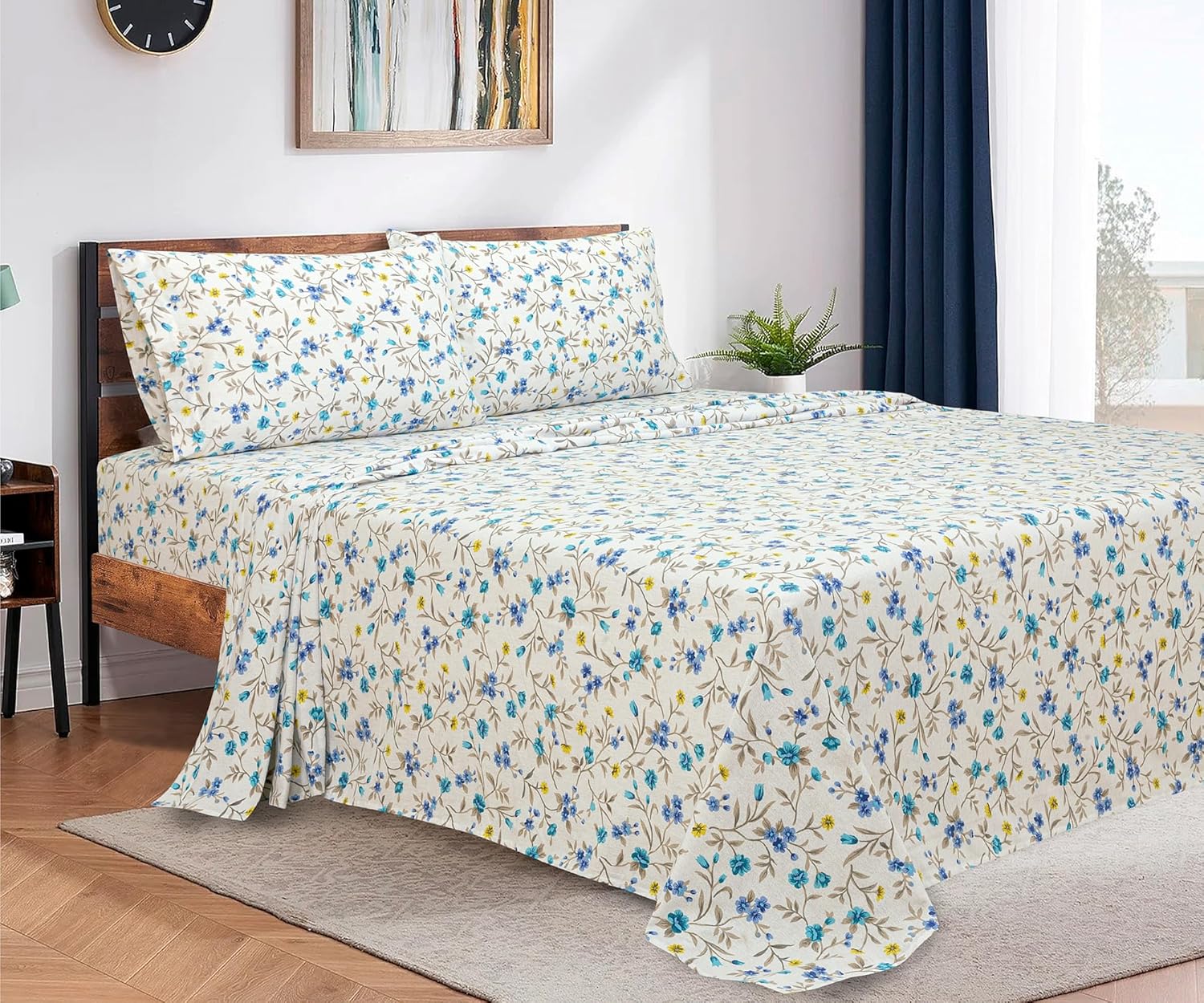 Bliss Casa 4-Piece 100% Cotton Extra Soft Flannel Sheet Set Queen - Double Brushed Deep Pockets, Breathable Queen Size Flannel Sheets - Warm and Cozy Bed Sheets - All Seasons Heavyweight Bed Set