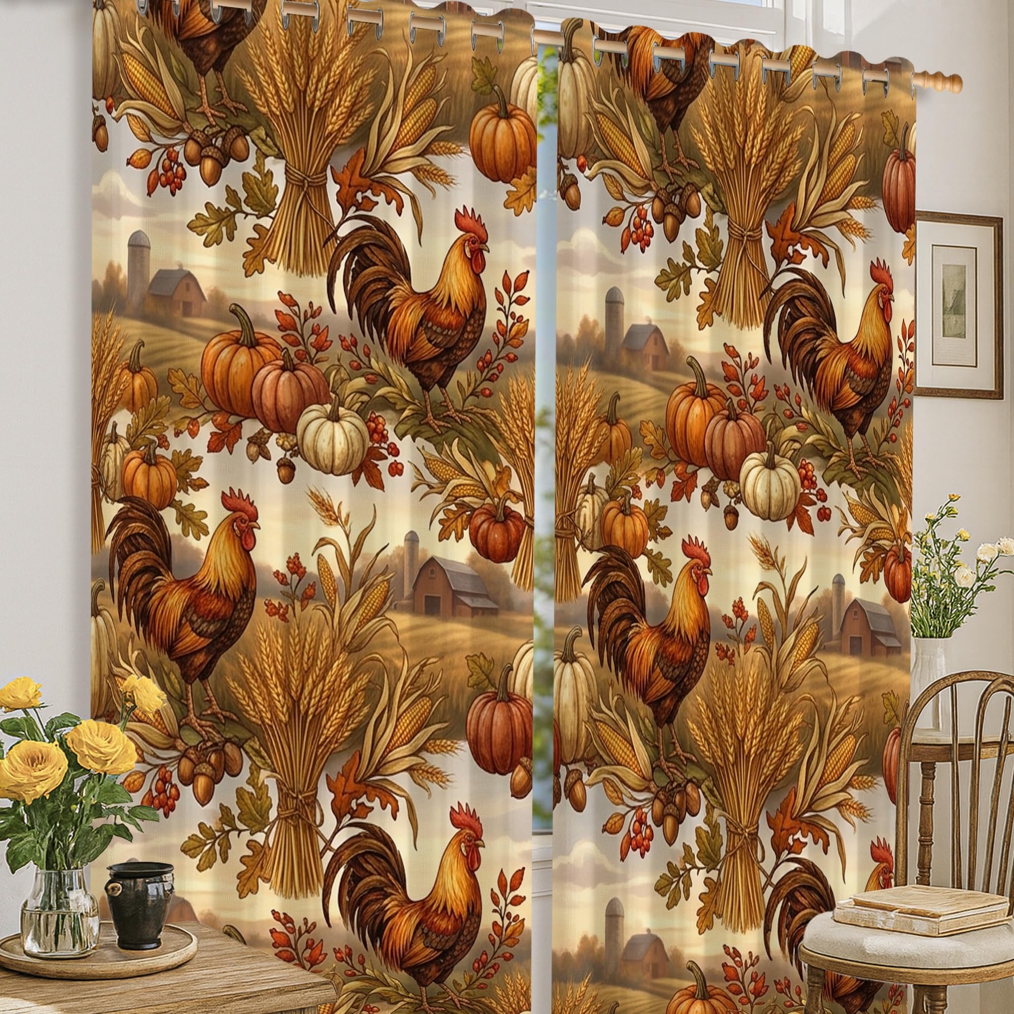 Rideaux occultants rustiques coq orange 132x160 cm