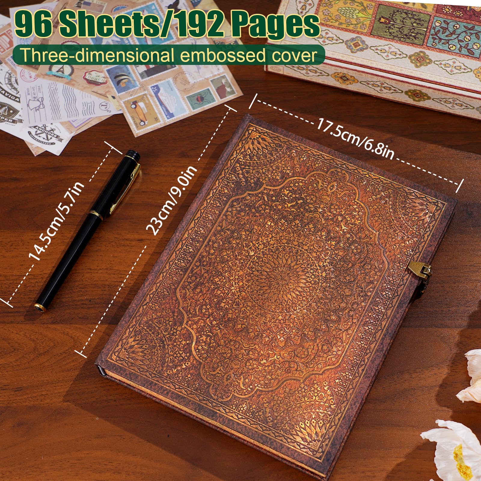 Diario retro de tapa dura con dije rojo en 3D, con 96 hojas/192 páginas, con bolsillo tipo sobre, adecuado como cuaderno, diario de viaje o aniversario de boda.