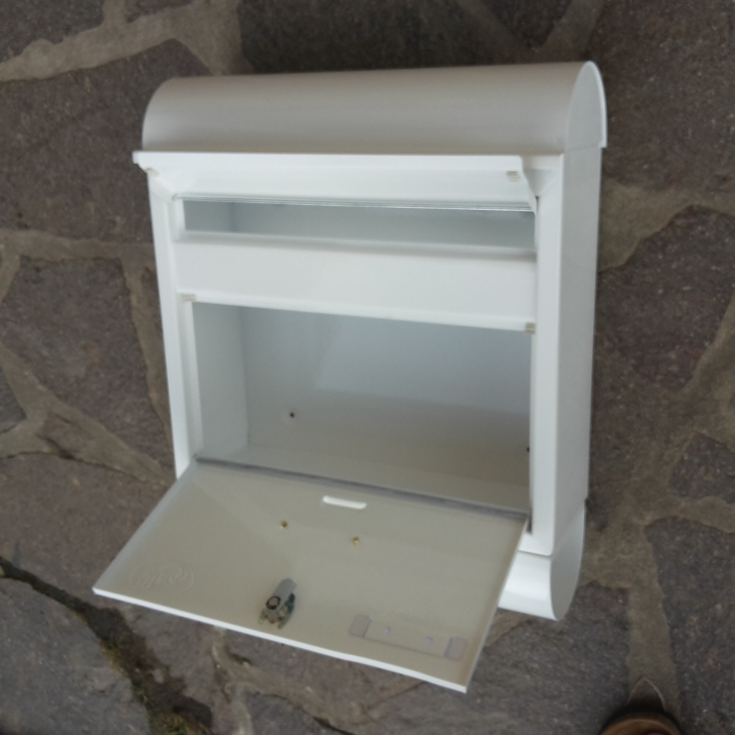 Stabiler Briefkasten, Modell Runddach Premium-Qualität, mit Schutzlackierung Verschiedene Modelle XXL Weiß mit Zeitungsrolle fertig montiert Postkasten Post (Runddach)