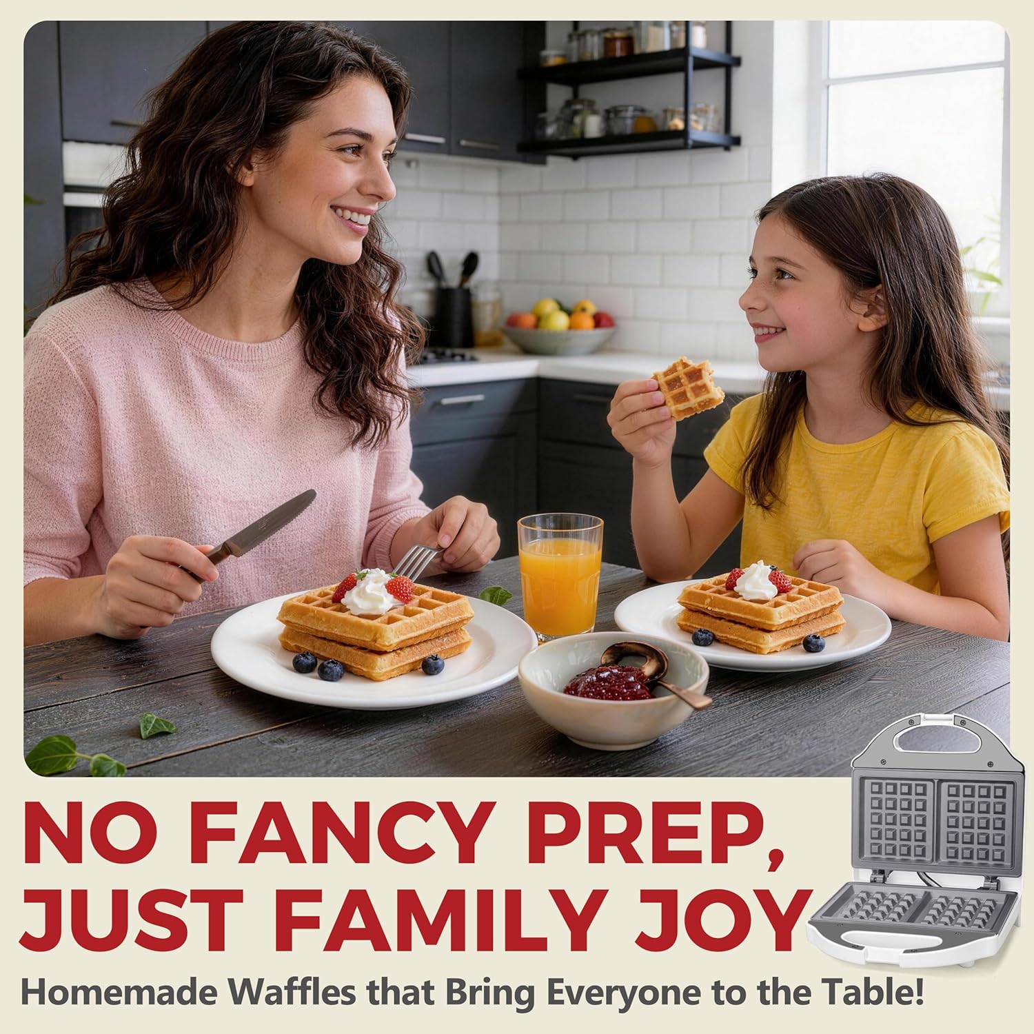 AshGlen Ceramic Mini Waffle Maker 2 Slices, Belgian Waffle Maker, Waflera Electrica, Double Small Waffle Maker, Making 2 × 4" Waffles with PFAS-Free Ceramic Coated Non-Stick Cooking Plates, White