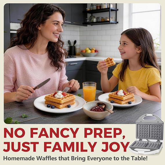 AshGlen Double Mini Waffle Maker, Ceramic Belgian Waffle Iron, White