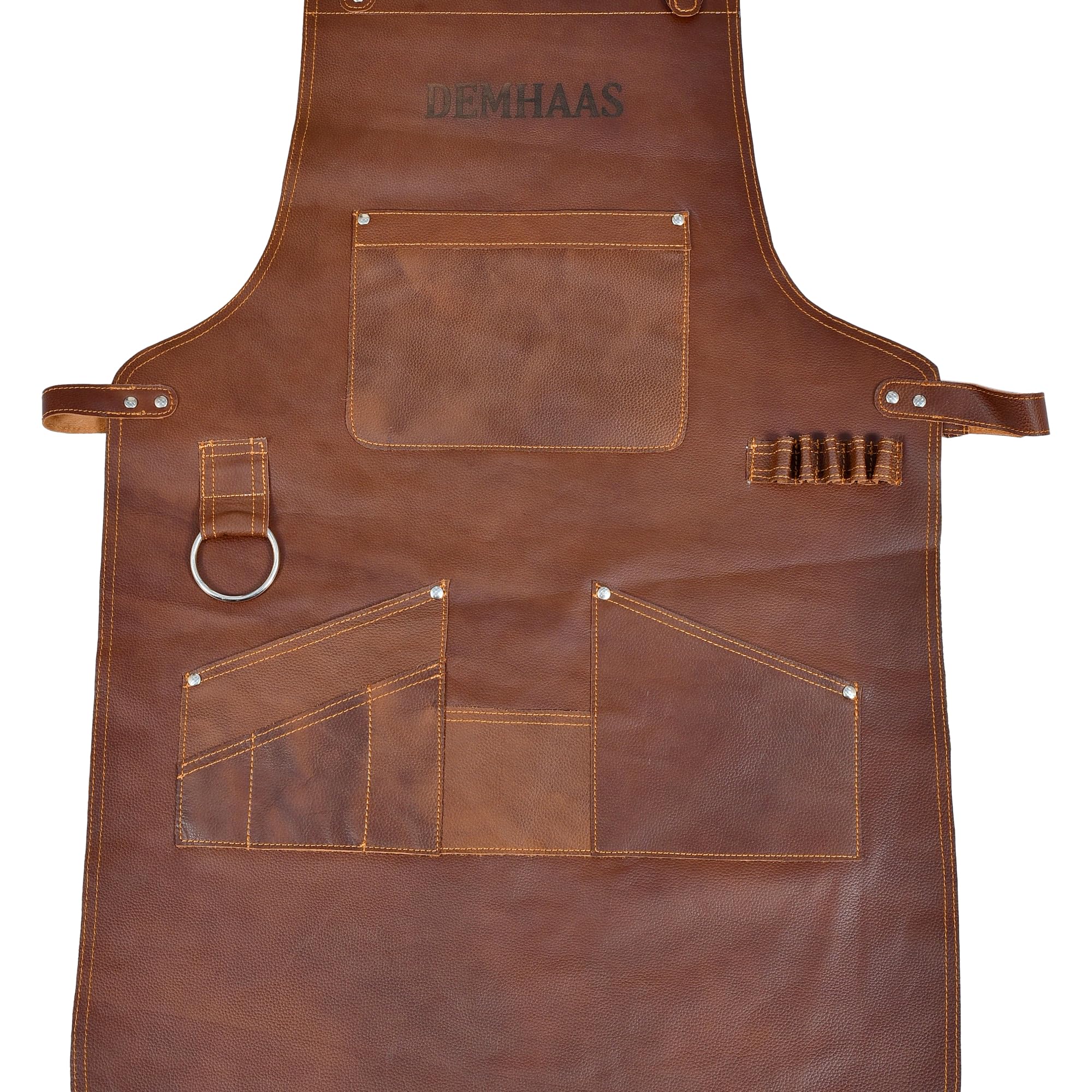 Grembiule da barbecue in vera pelle, realizzato a mano, da uomo, per barbecue, barbecue e cucina, con tasche, cinghie regolabili