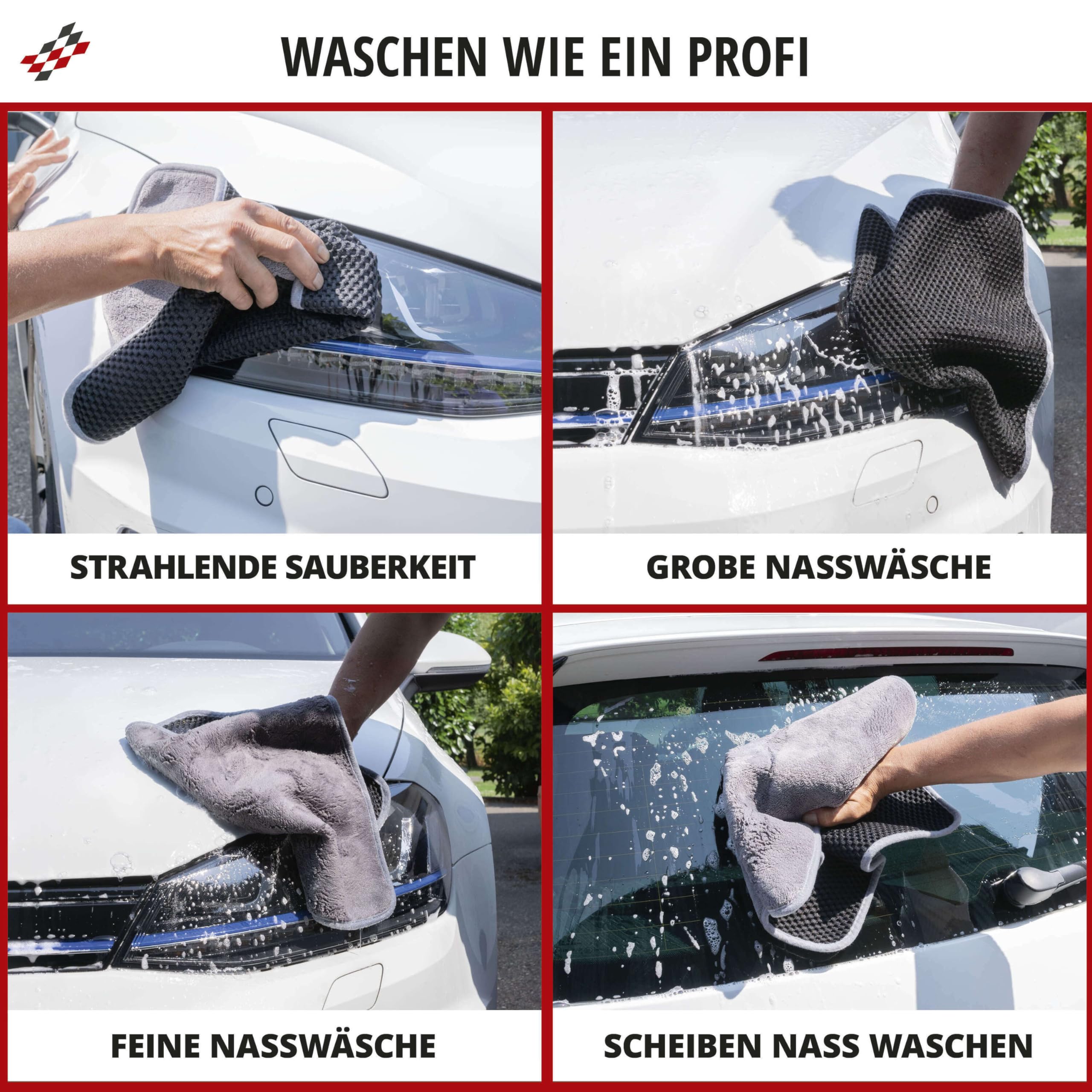 Walser paños de Microfibra para Coche, paño de Secado Coche, paño de Secado con Extra absorbencia y Extra Suave, 40x40cm paño de Pulido para secar y Limpiar sin Rayas