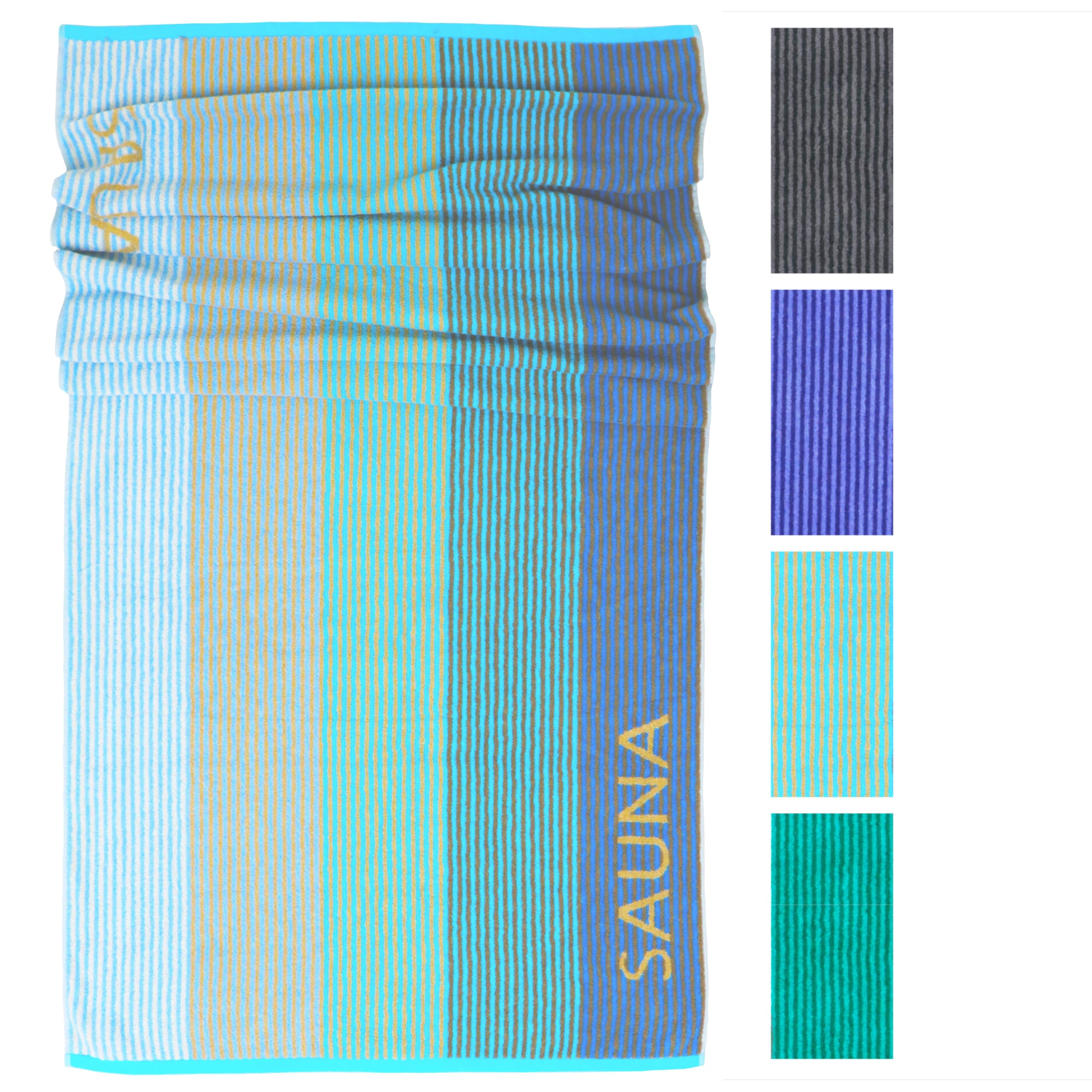 Lashuma Saunatuch Blau - Türkis, Helsinki großes Handtuch für die Sauna, XXL Badetuch aus 100% Baumwolle 85x200 cm