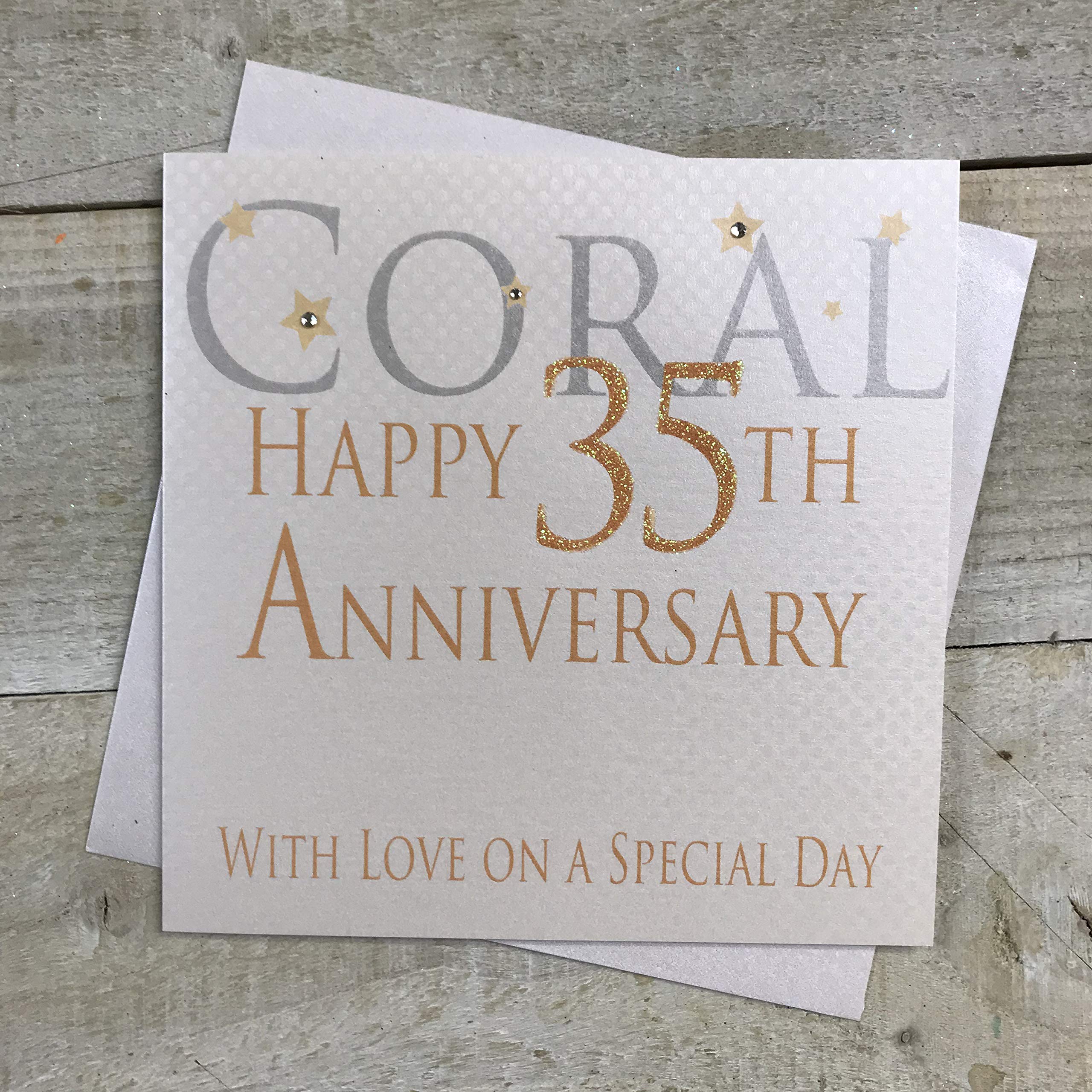white cotton cards Coral Happy 35th Love On A Special Day, Handmade Anniversary Card (Code AW35)