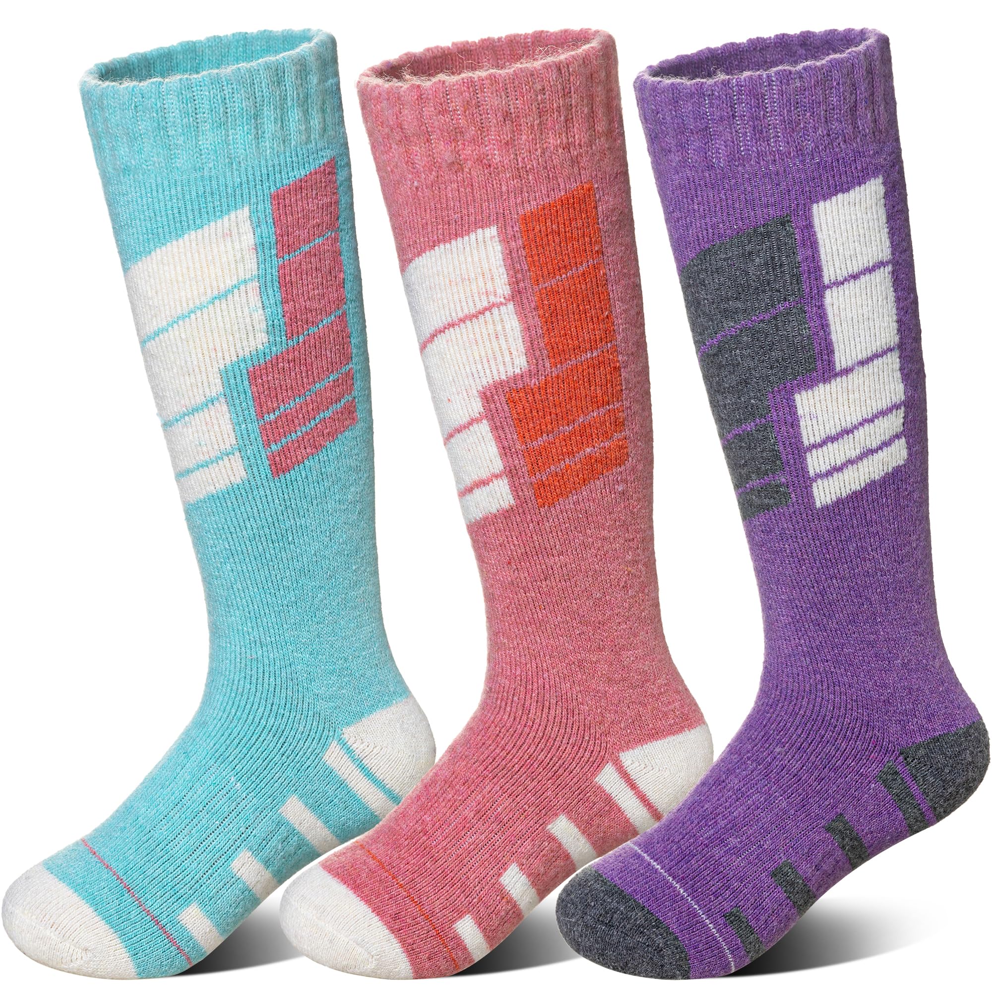 SeeyAN Kids Merino Wool Ski Socks Boys Girls Thermal Warm Boot Thick Winter 3 Pairs Cozy Socks For Skiing &amp; Snowboarding