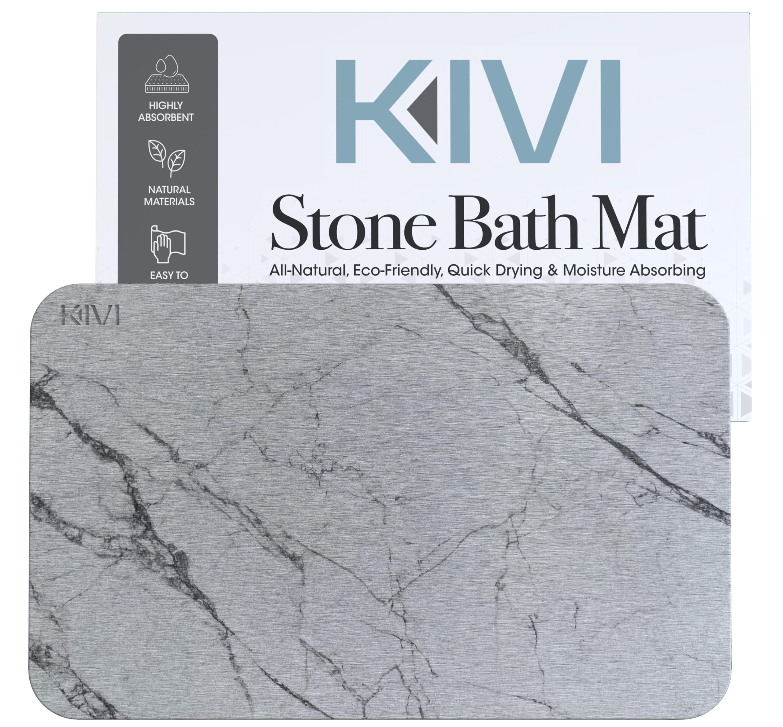 Kivi Bath Stone Mat – Diatomaceous Earth Bath Mat – Non-Slip Super Absorbent Diatomite Stone Bath Mat for Bathroom – Quick-Drying Stone Mat Bathroom