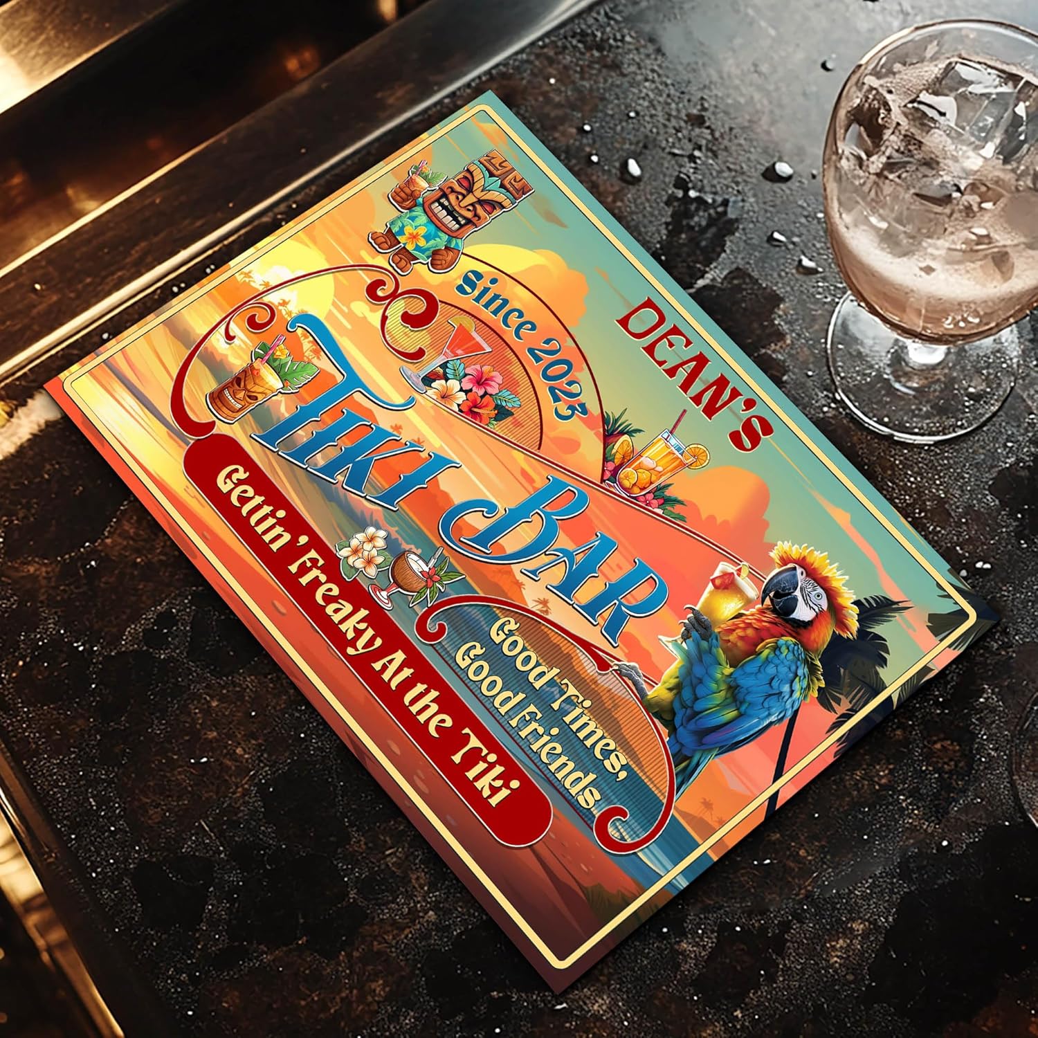THUYPT Personalized Tiki Bar Mat, Dish Drying Mat for Tiki Bar Counter, Bar Mat Absorbent Drying Mat, Spill Mat for Tiki Bar Tiki Lounge Tiki Huts Decorations (01)