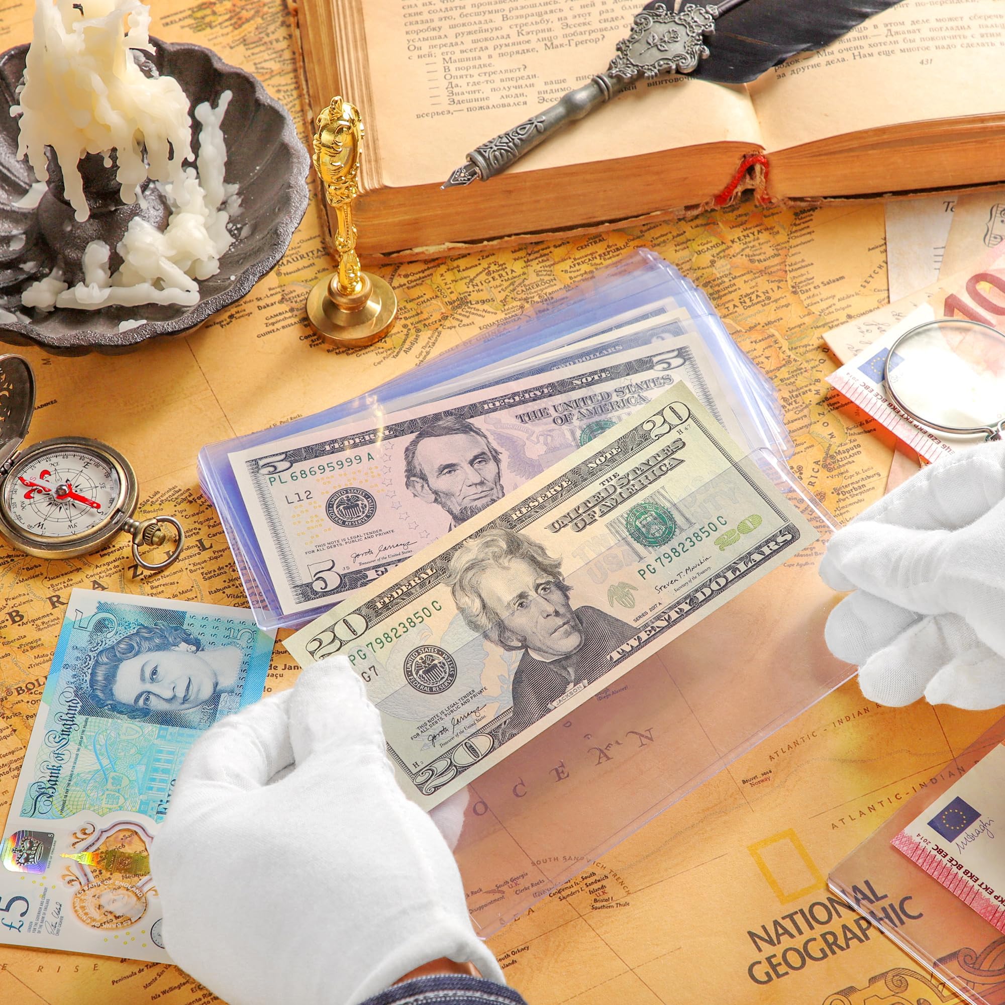 Uncle Paul Lot de 100 supports pour billets de banque - En PVC transparent - Pour billets de banque ordinaires - PN03L100