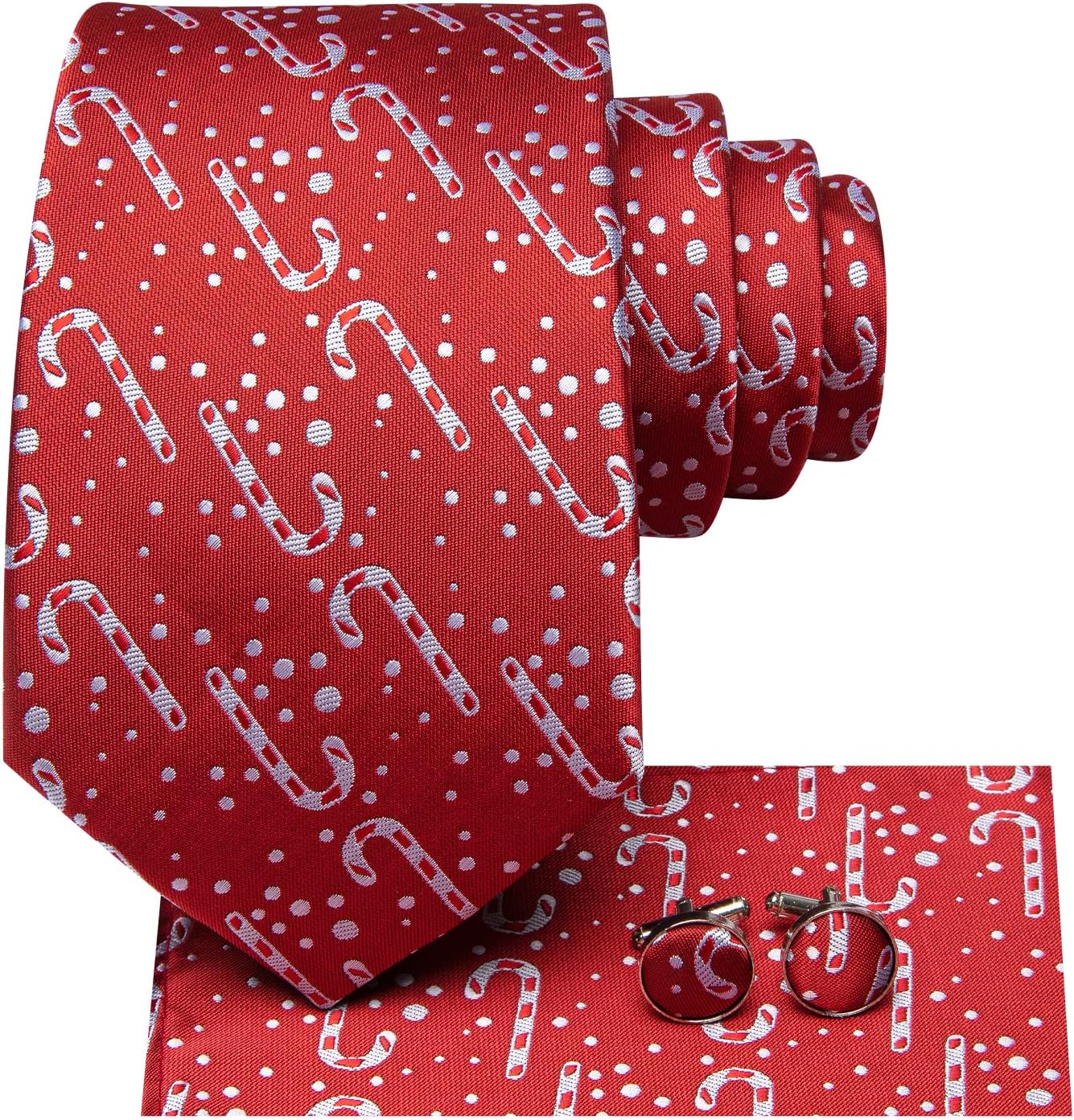 Hi-Tie Christmas Ties for Men Xmas Silk Necktie Pocket Square Cufflinks Set Festival Party Prom