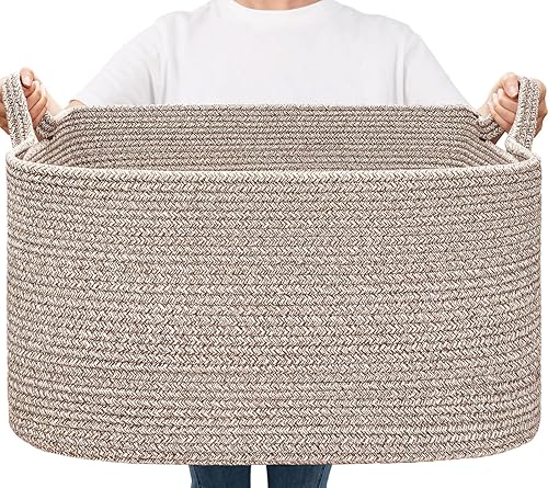 Vista 52 de Goodpick Cesta grande de almacenamiento de juguetes, cestas de cuerda de algodón gris para bebés, niños, cesta de almacenamiento tejida con asa