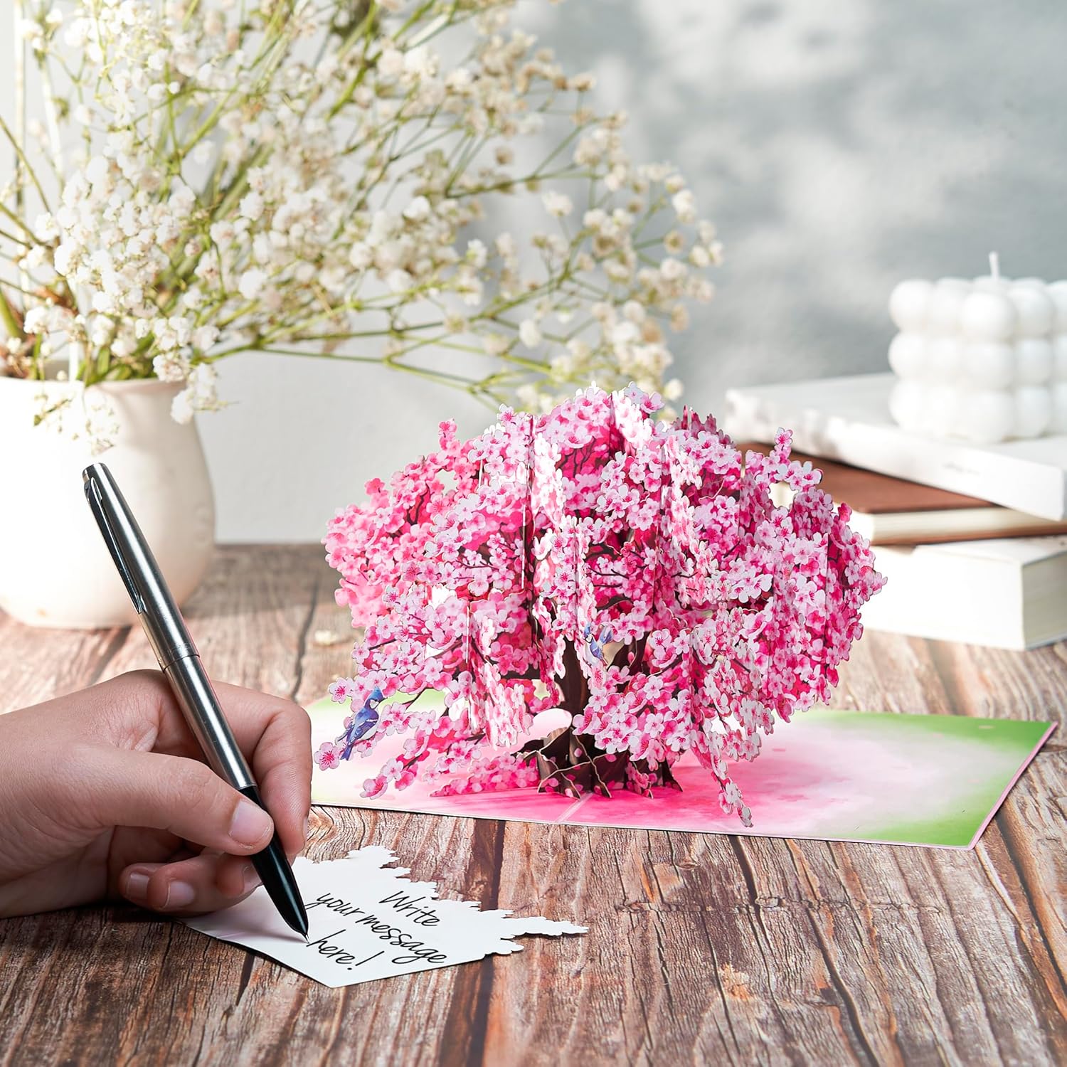 Bonsai Cherry Pop Up Cards, Blue Bird, 3D Greeting Cards, Gift for Birthday, Mothers Day, Anniversary, Valentines Day, Mom, Wife, Her, Girlfriend, 5x7 - Includes Envelope And Message Note - Image 5