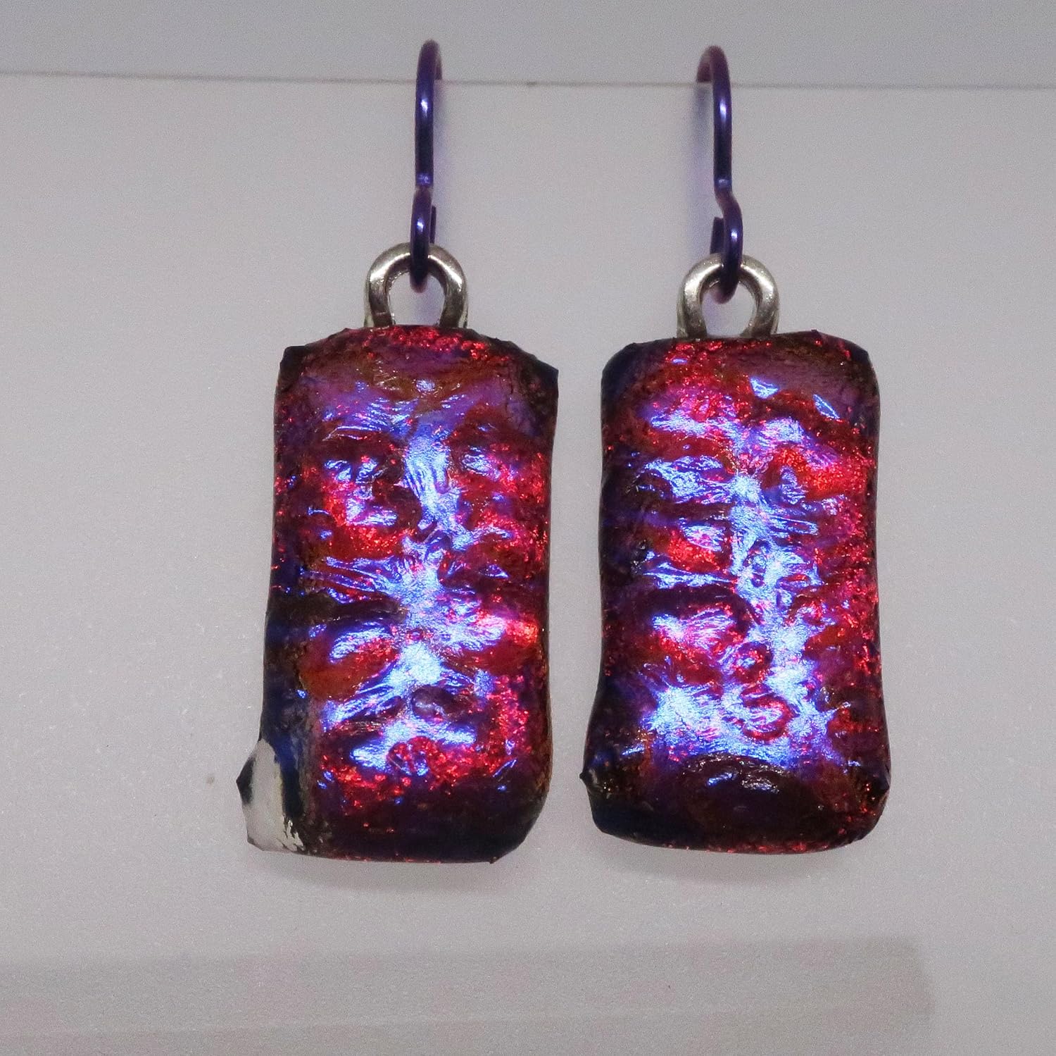 Beautiful Red Purple Fused dichroic Glass Niobium Earrings N152