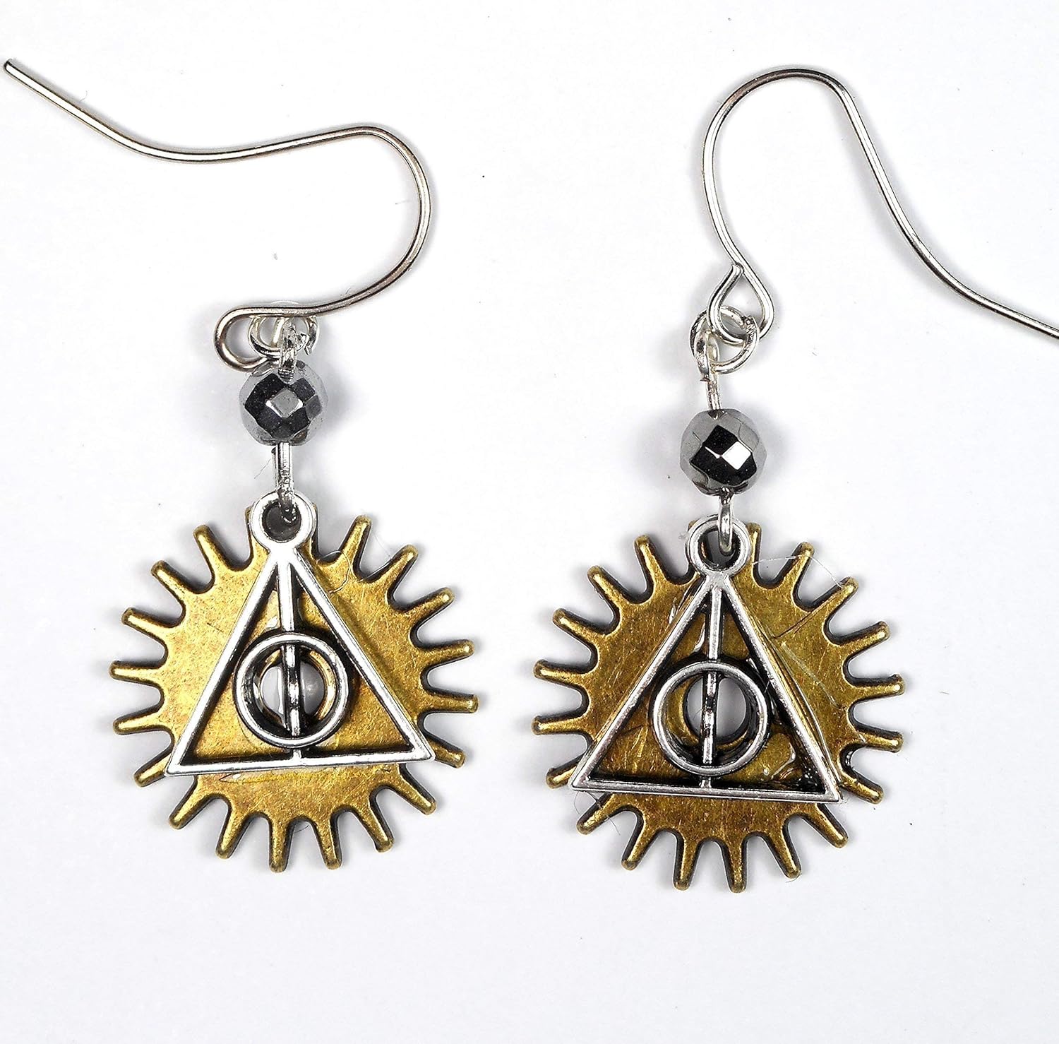 Steampunk Gear Charm with Glass Bead Earrings