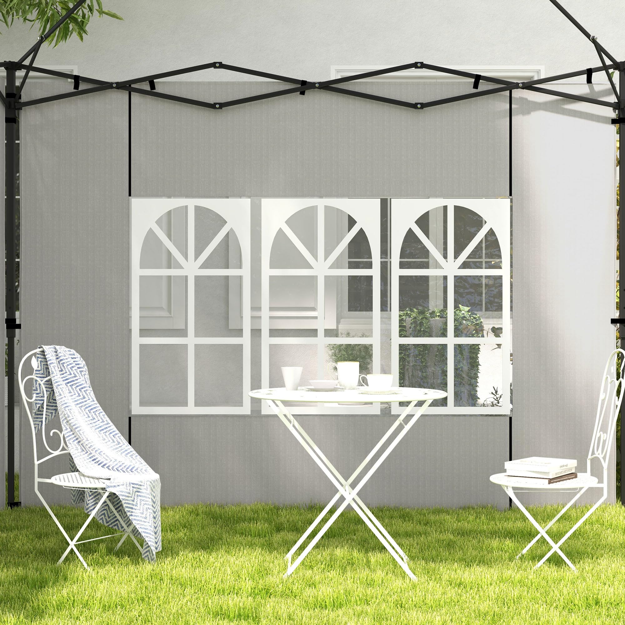 Carpas Para Exteriores Cenador Outsunny 3.4x3.4m - Pérgola Con Techo Doble Y Cortinas UV Para Jardín, Terraza O Patio Cenador Jardin
