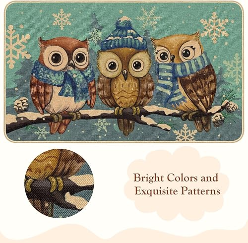 Miniatura 6 de Tapete para puerta de invierno, antideslizante, con diseño de búho, para Navidad, invierno, copos de nieve, decoración del hogar, 29 x 17 pulgadas,