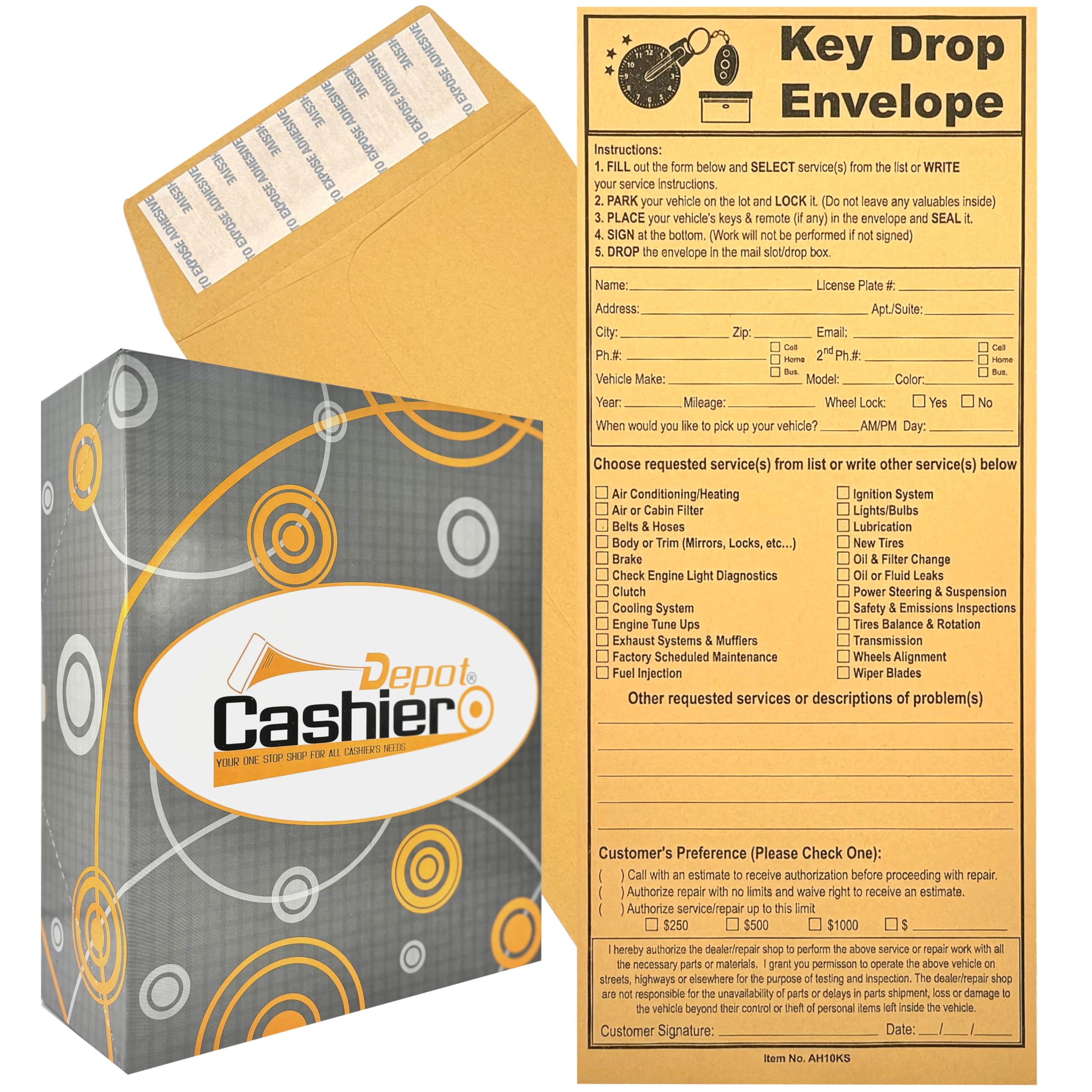 500 Night Key Drop Off Envelopes For Auto Shop Repair or Service, 4 1/8" x 9 1/2", After Hours Key Drop Envelopes with Self Seal Flap, Sturdy 24lb. Brown Kraft (500)