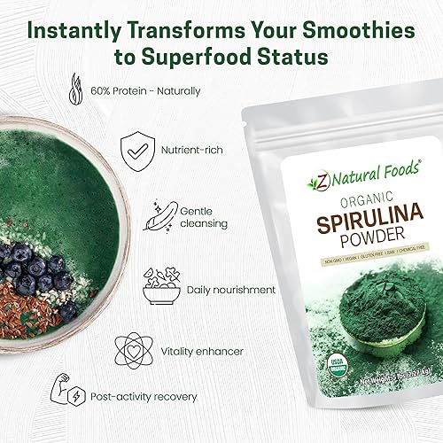 Miniatura 4 de Polvo orgánico de espirulina 5 libras Increíble superalimento de algas verdes azules rico en aminoácidos, vitaminas y minerales Mezcla en