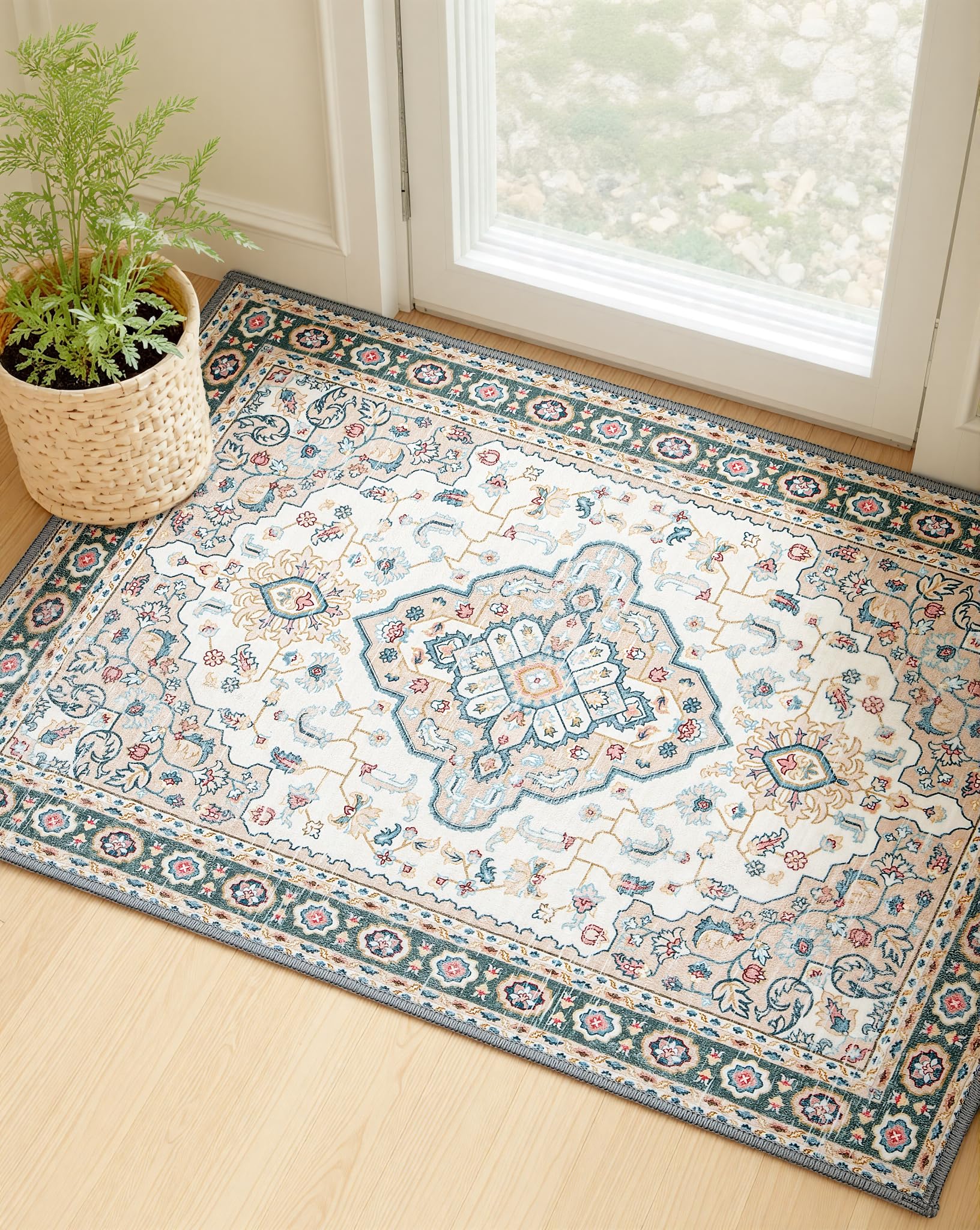 MINIDEAR 2x3 Area Rugs for Entryway Kitchen Washable Rug Small Rugs for Bedroom Non Slip Vintage Rug with