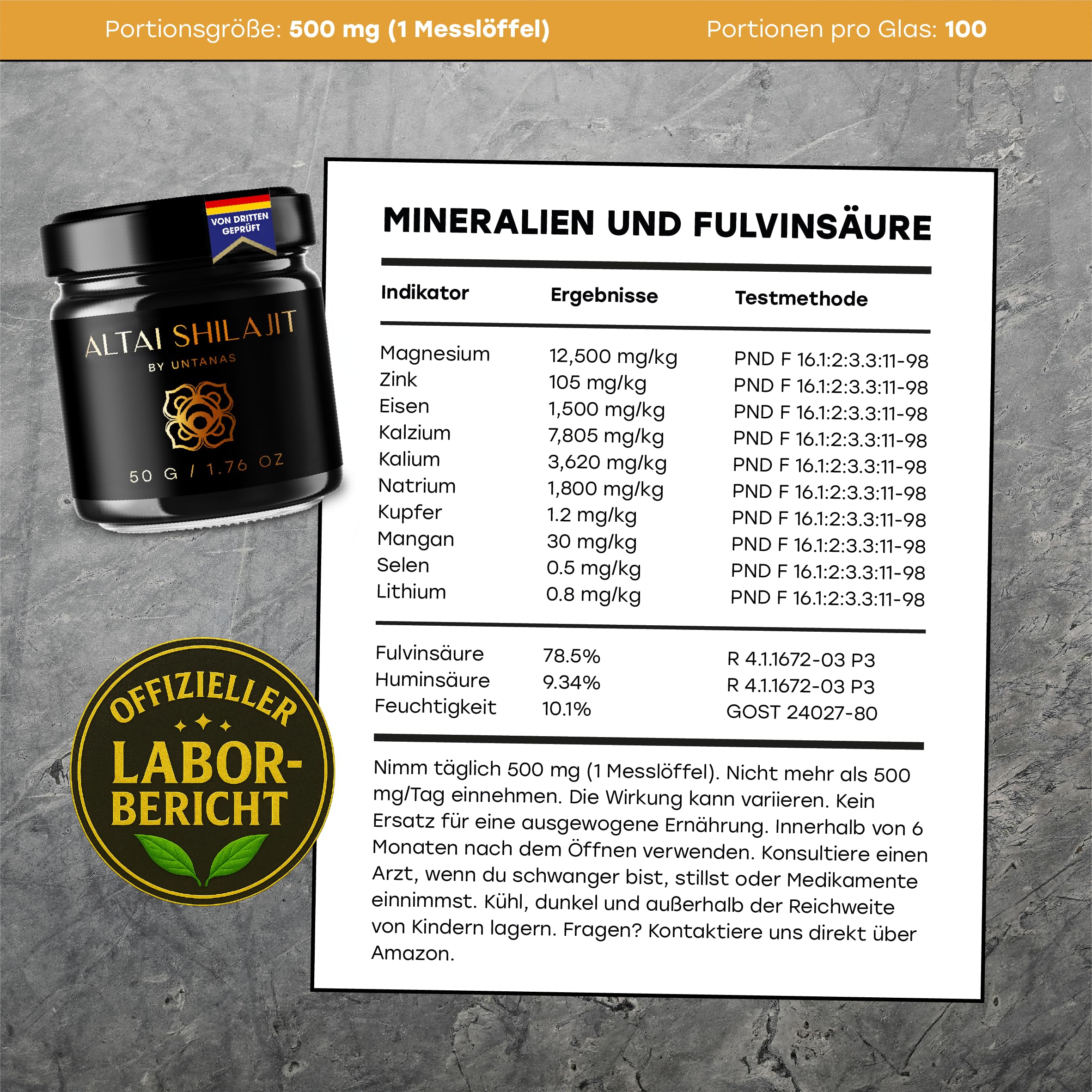 Altai Shilajit-Harz - 50g Hochdosiertes Reines Shilajit, 87+ Mineralien, Fulvinsäure - Schwermetallgeprüft & Kaltwassergefiltert - Natürlich - Für mehr Balance und Vitalität - 4 hat