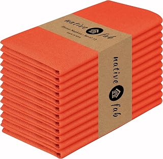 Native Fab Cloth Napkin Set of 12, 100% Cotton, Washable, Reusable Dinner Cloth Napkin 17x17 inches, Table Decor Napkins for Dinner, Events, Orange