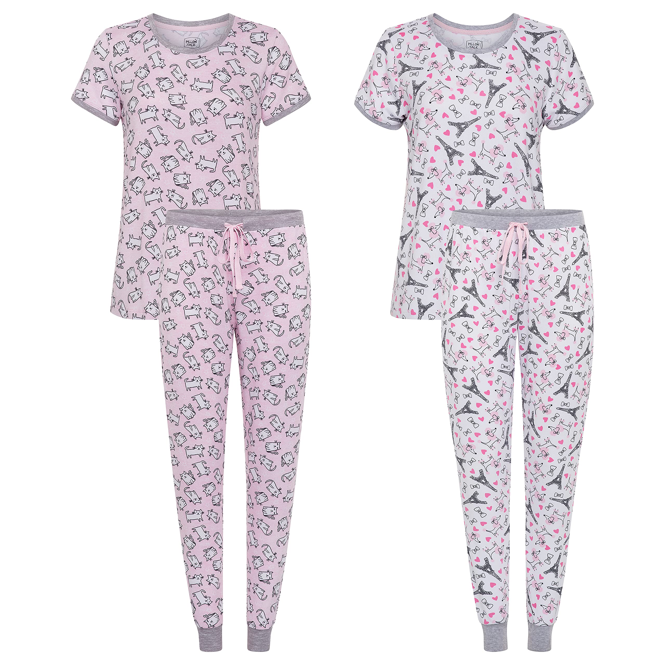 Rene Rofe2 Pack - Women's Ultra Soft Short Sleeve Tee and Straight Leg Jogger Sleep Lounge Set