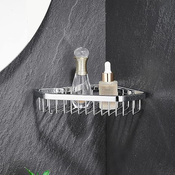 Corner Shower Caddy Basket,Shampoo Holder for Shower Wall,Inside Shower Shelf Bathroom Organizer,Solid Brass Material in Polished Chrome