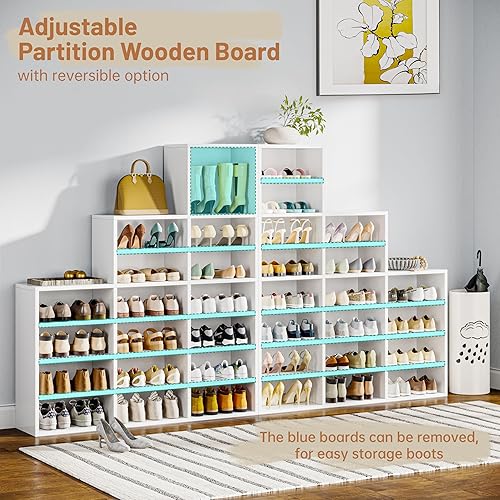 Miniatura 4 de Armario reversible para zapatos, 21 niveles, 42 pares de zapateros de madera blanca resistente, estante independiente de almacenamiento de zapatos