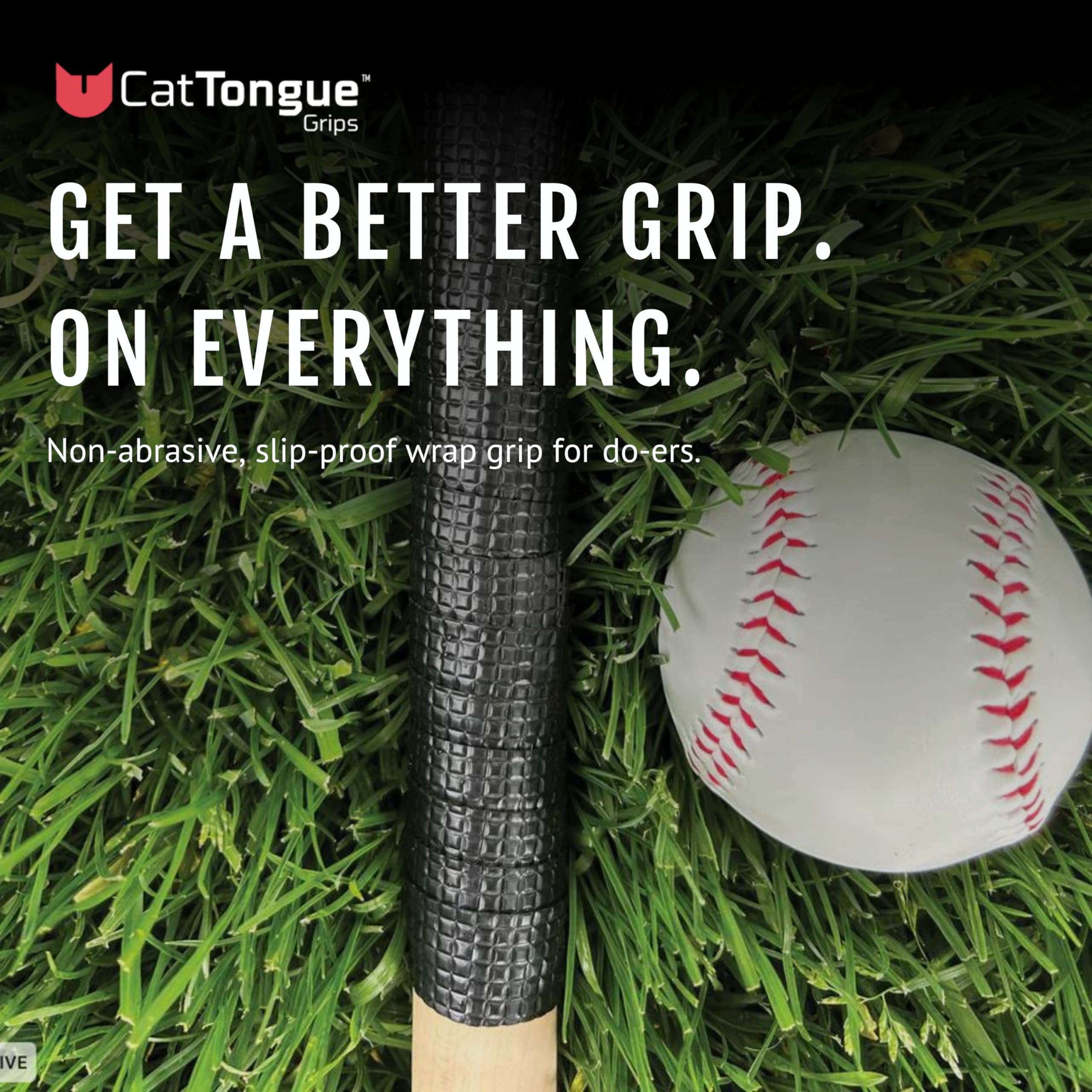 CATTONGUE GRIPS Non-Abrasive Grip Wrap Tape – 1” Thick Heavy Duty Tape for Wrapping Tools, Bats, Workout Equipment for Extra Grip, Durable Anti Slip Tape (Black, 20ft)