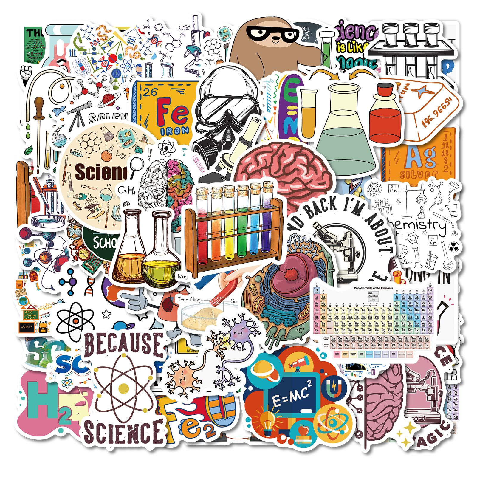 Natural Sciences Stickers 100 Pack, Physics, Chemistry, Biology Experiment Vinyl Stickers, Student Science Laboratory Equipment Decals for Laptop,