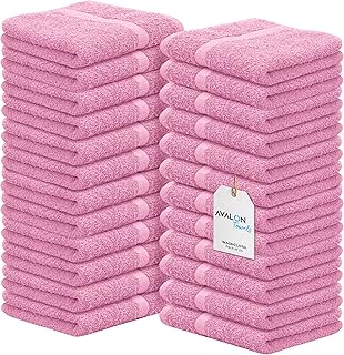 Avalon Towels Cotton Washcloths – (Pack of 24) Size 12x12 Inches Premium Ring Spun Cotton, Super Absorbent Soft Face Towels, Gym Towels, Hotel Spa Quality, Reusable Multipurpose Towels (Pink)