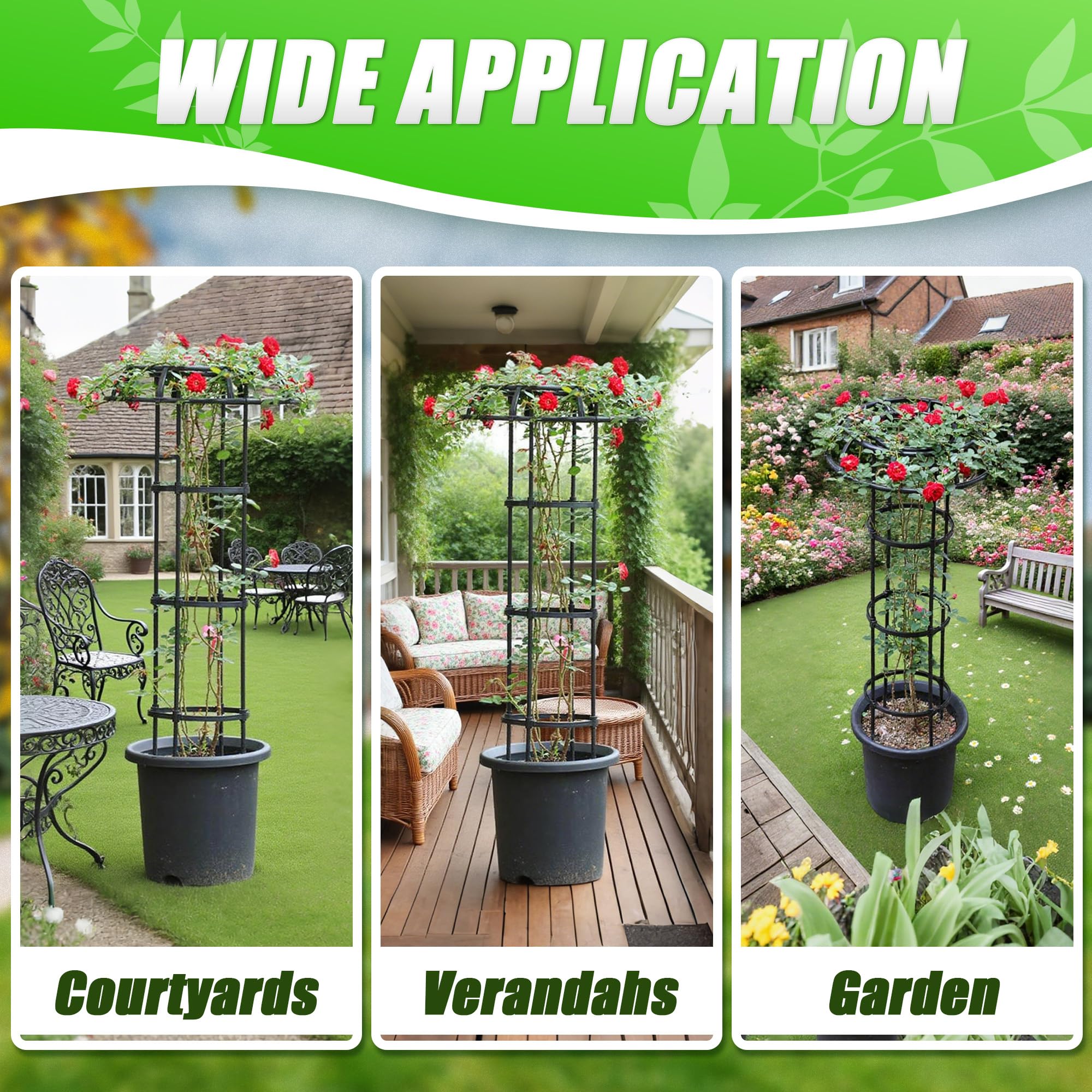 Garten Obelisk Spalier 165 cm für Kletterpflanzen, Rostfrei & Wetterfest aus Metall und Kunststoff, Klettergerüst für Rosen, Clematis, Gemüse im Topf oder Beet, Innen- und Außenbereich