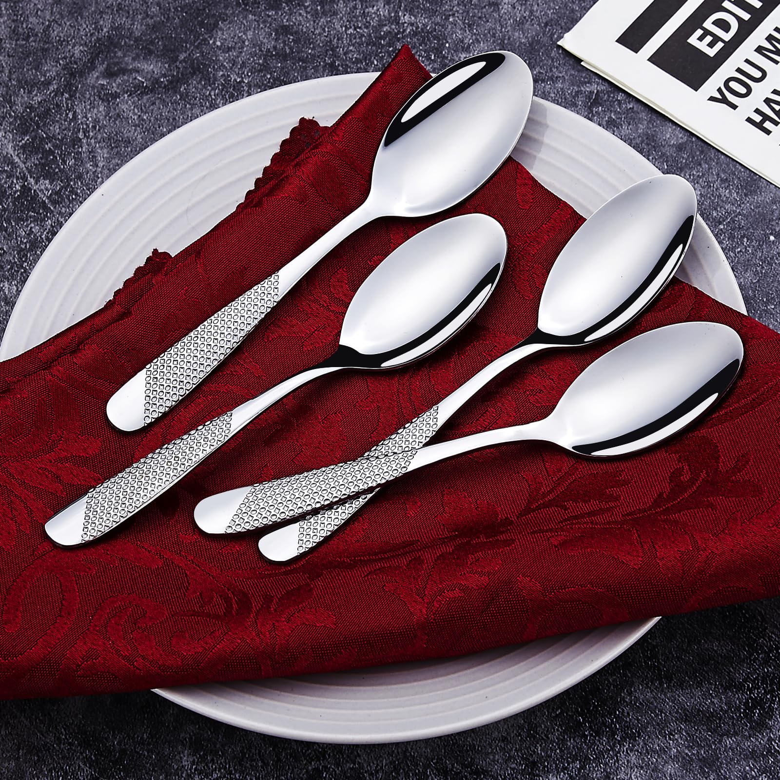 Set di 36 Cucchiaini da caffè, 15 cm (5,91 pollici), Joeczo Set di cucchiaini in acciaio inossidabile per Caffè/Tè/Dessert, Lavabile in lavastoviglie, Manici con motivo stella e diamante