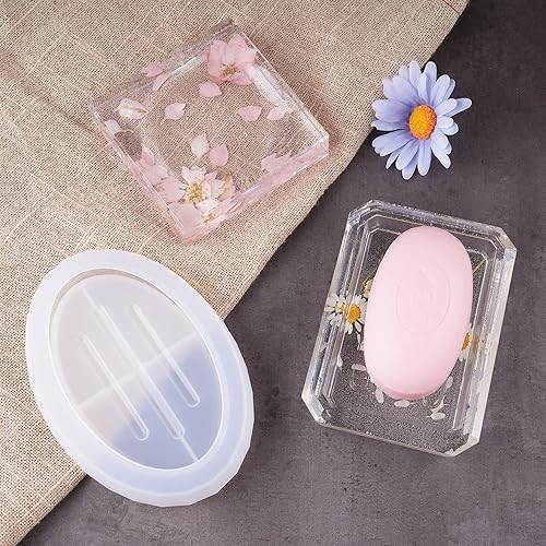 Miniatura 3 de NiArt Kit de moldes de silicona de resina epoxi de 3 formas ovaladascuadradasrectangulares + lentejuelas de estrella, bandeja de joyería, soporte