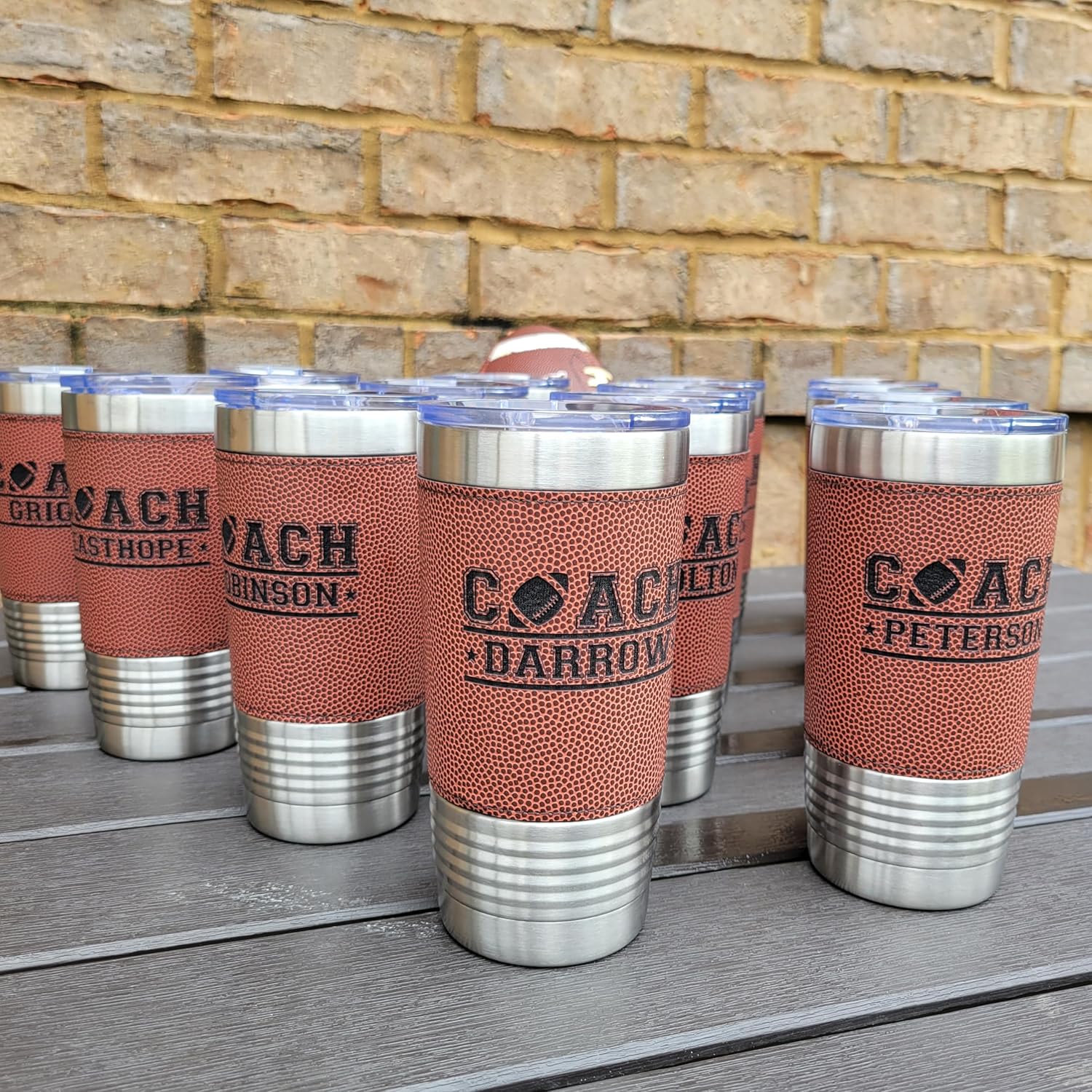 Personalized Football Tumbler! Insulated Leatherette Tumbler with Football Texture Gift For Coach! 20oz Football Coach Gift! - Image 7