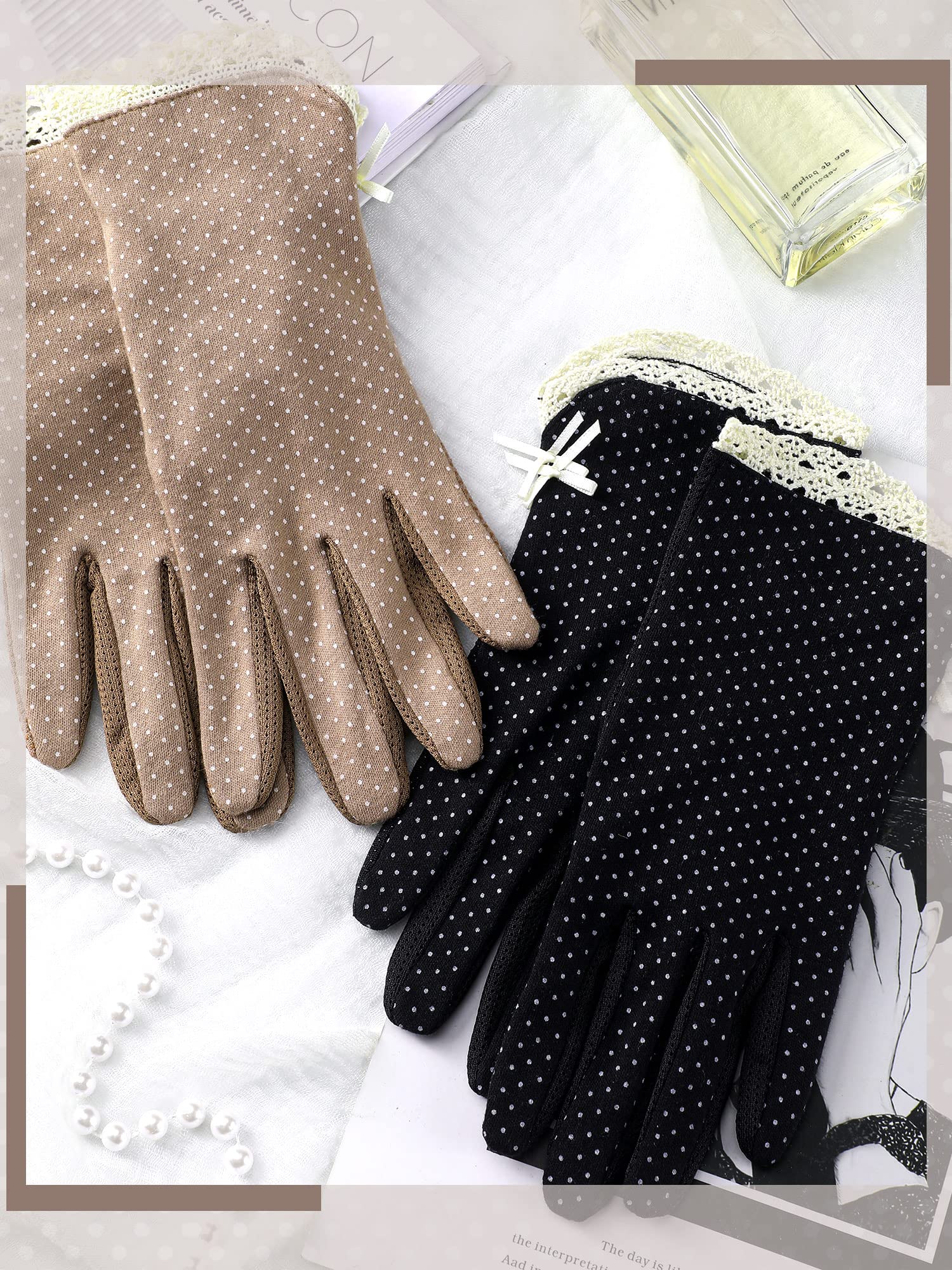 Geyoga 2 Paires de Gants de Conduite Anti-UV d'Été en Coton Fin - Protection Solaire Respirante pour Femme, Cyclisme, Randonnée - Café, Noir