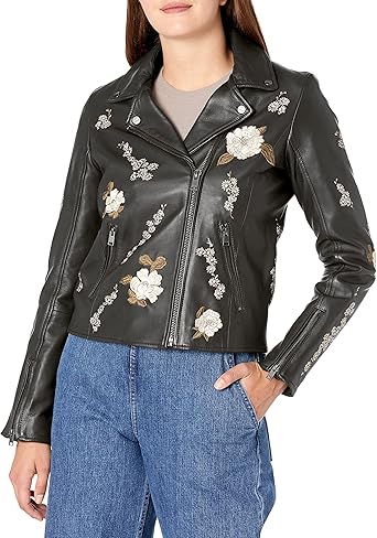 lamarque donna floral leather jacket