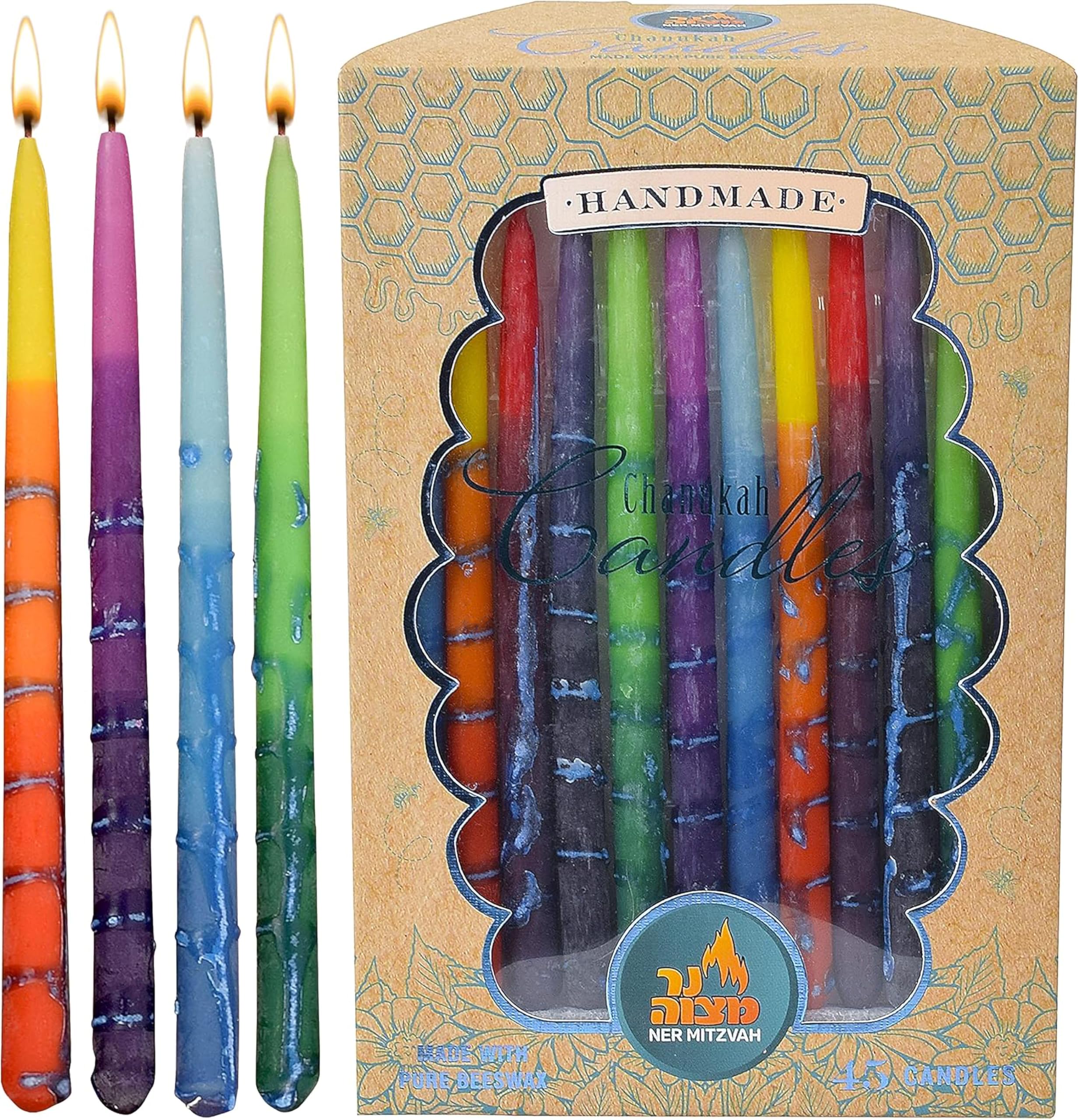 Bougie Hanouka en cire d'abeille bio et naturelle Ner Mitzvah x45