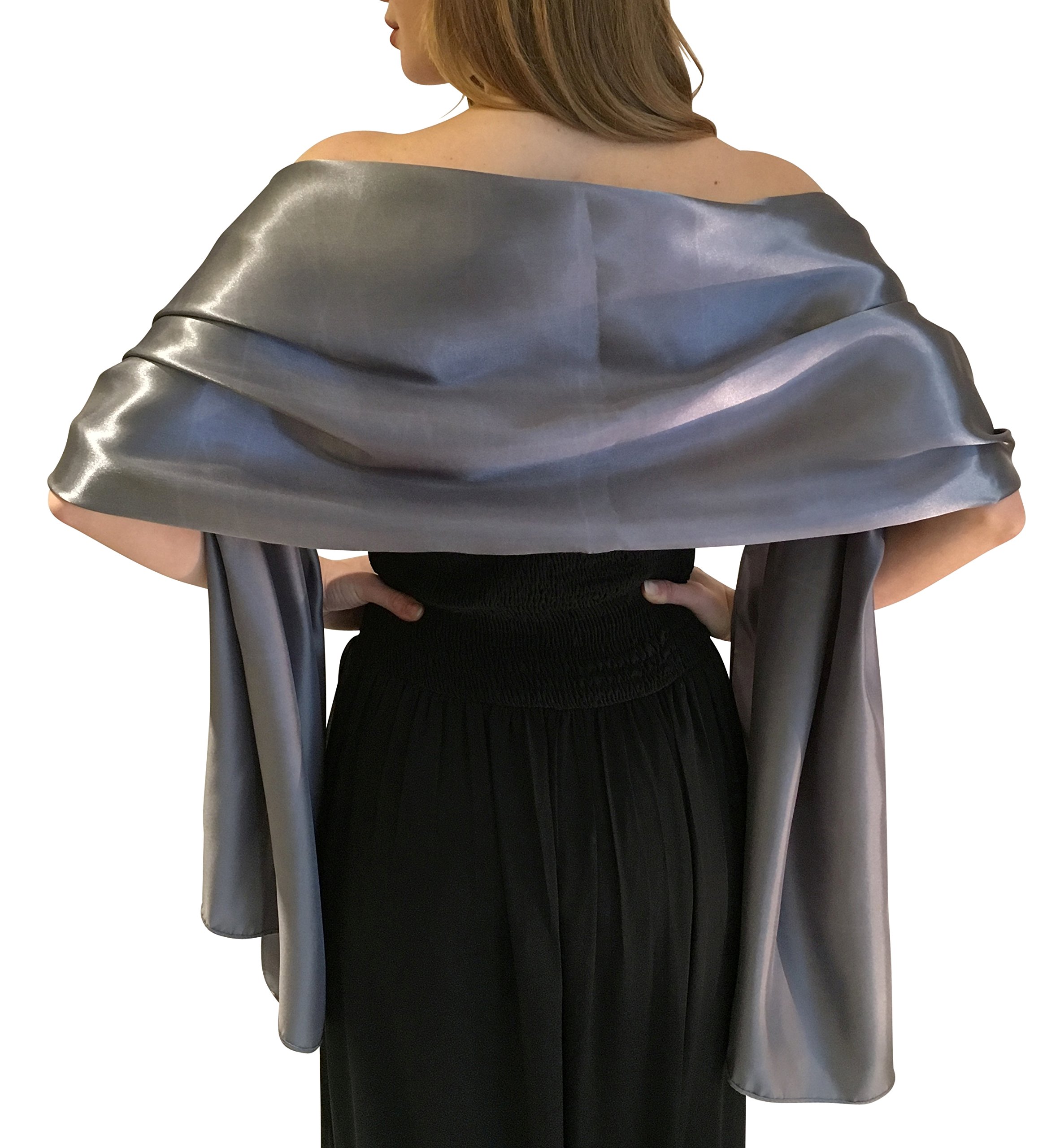 Central Chic Silky Satin Wedding Wrap Stole Shawl Pashmina Scarf For Brides Bridesmaids in Ivory White Black Blue Silver Gold Pink Grey Green