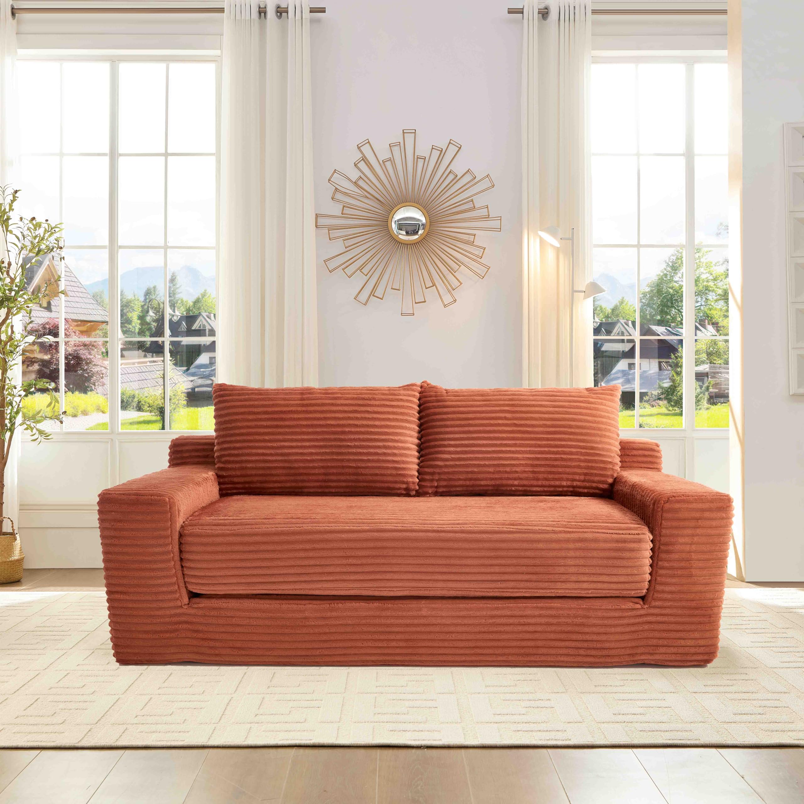 Mdhitsox Convertible Loveseat Sofa with Memory Foam & Steel Frame - 2-in-1 Sofa Bed, No Assembly Corduroy Couch for Apartments, Home Office & Bedroom,