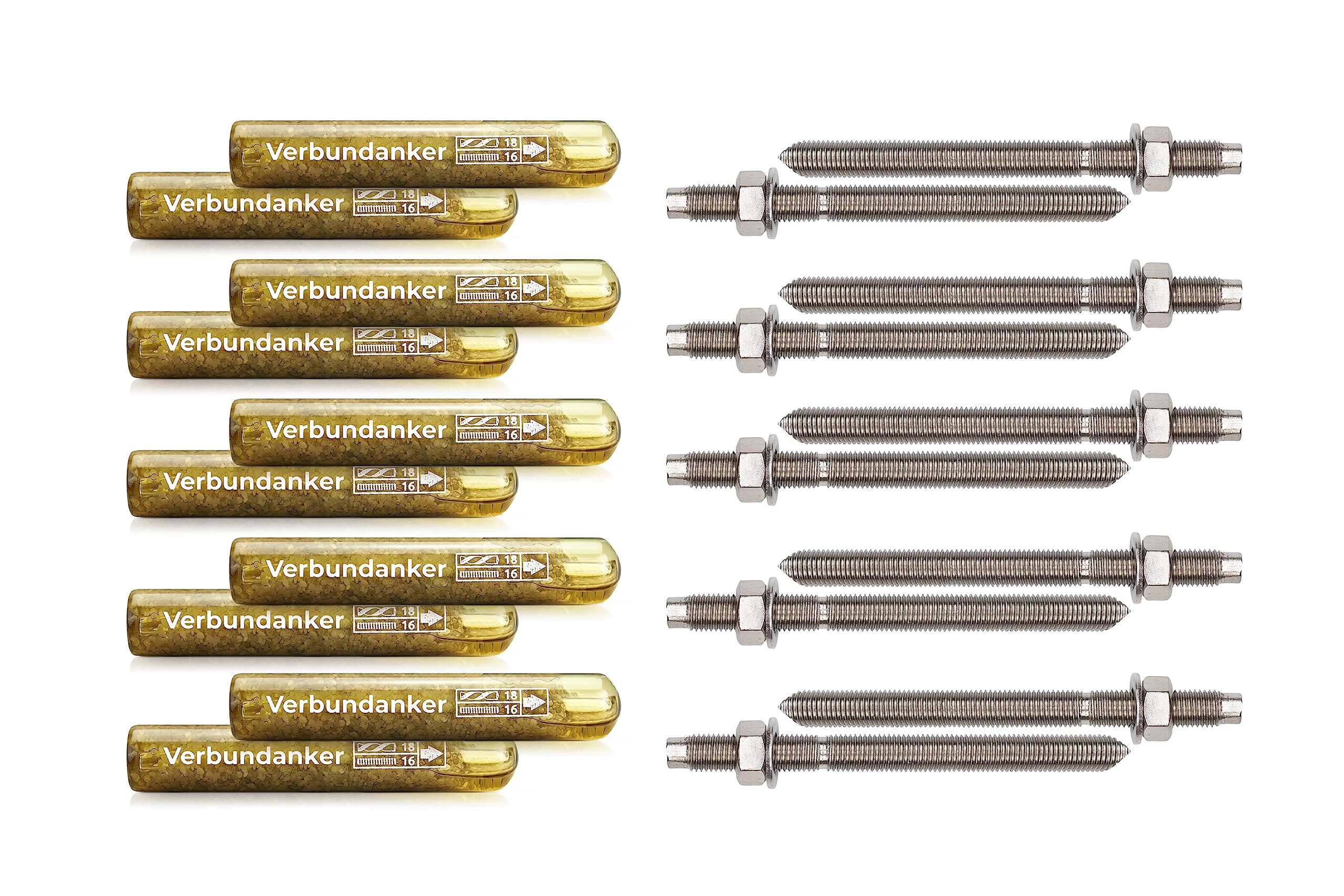 Isolbau Verbundanker Set - Verbundankerpatrone styrolfrei V16 + Ankerstange aus A4 Stahl M16 x 190 - ETA Zulassung - 10 Stück
