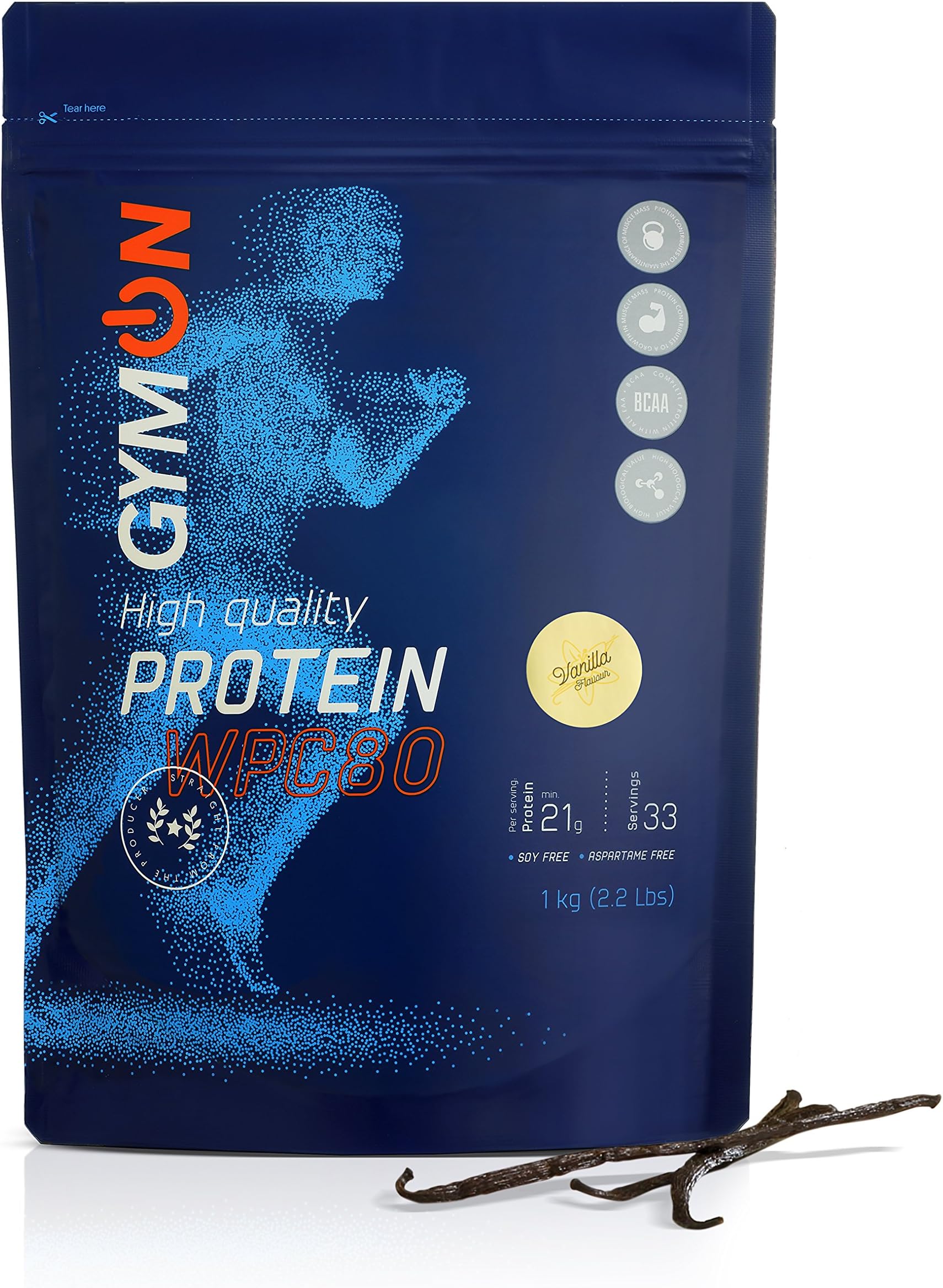 GYMON Whey Protein Concentrate Powder for Protein Shakes WPC80 1 kg Vanilla Flavour
