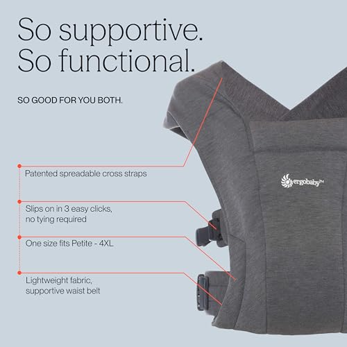 Image of Ergobaby Embrace Newborn Baby Carrier, Soft, Cosy & Lightweight Carrier, Ergonomic Head & Neck Support, Adjustable Waistbelt & Cross Straps, 2 Carry Positions 3-11 Kgs, 0-12 Months