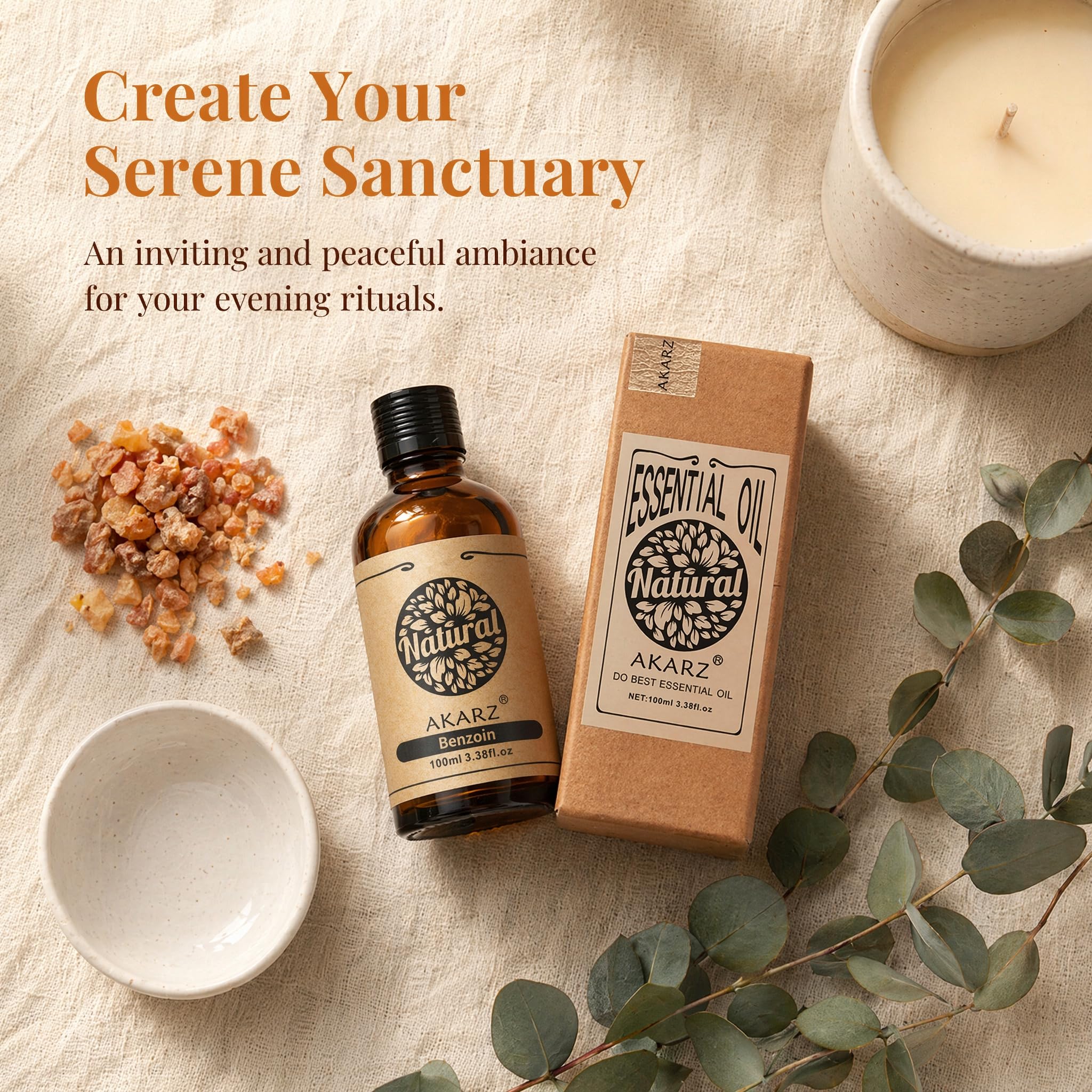 AKARZ 100ml Olejek esencjny z Benzoiny - Naturalny olejek aromatyczny do dyfuzorów, lamp aromatycznych i aromatów pomieszczeń