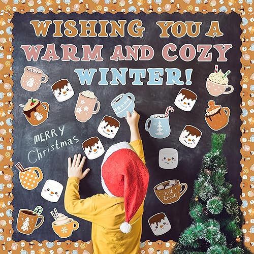 Miniatura 5 de BkeeCten Juego de 105 tablones de anuncios de taza de cacao de invierno con 10 hojas de puntos de pegamento, deseándote un cálido y acogedor recorte