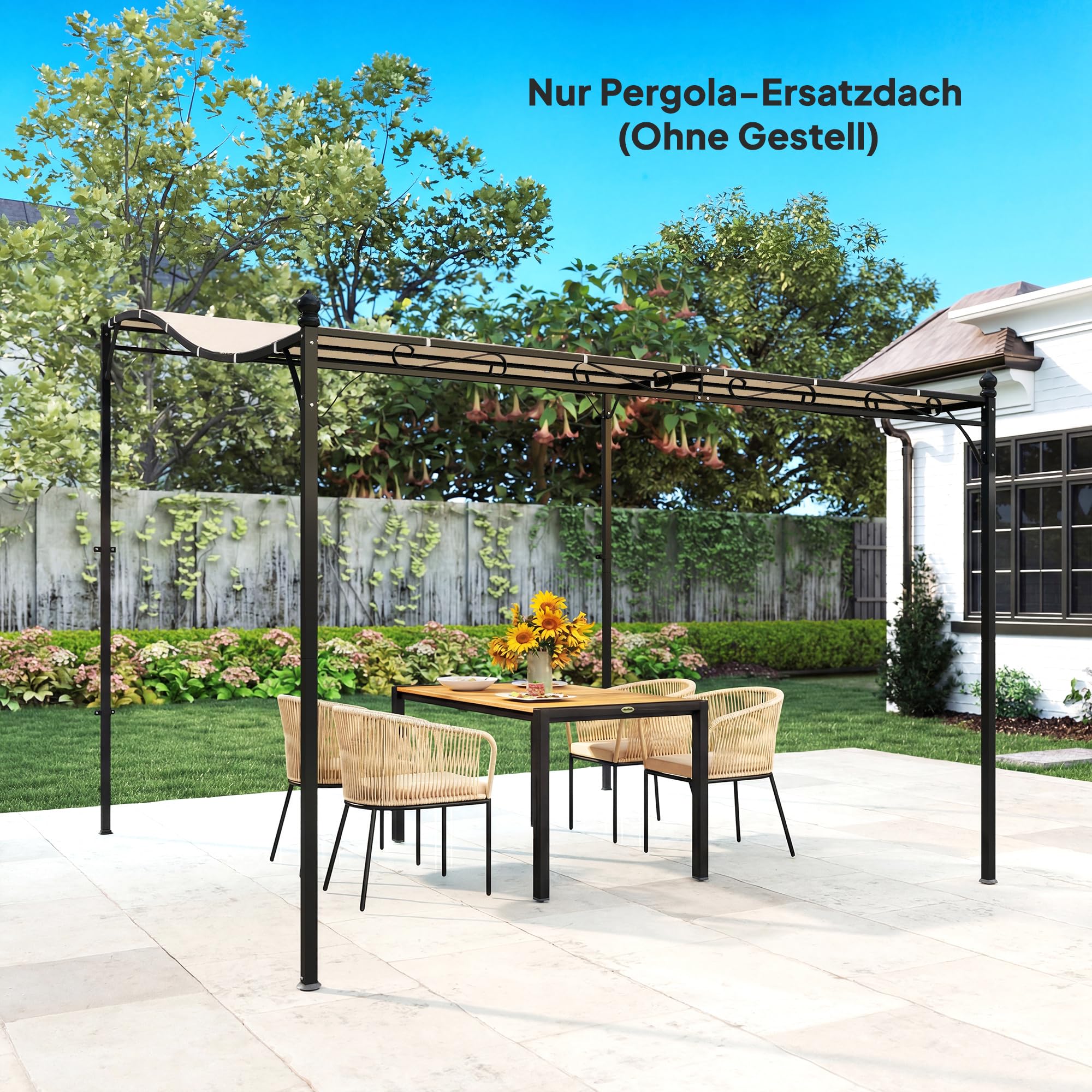Outsunny Ersatzdach für Pergola 298 x 293 cm Sonnensegel für Terrassenüberdachung, Ersatz-Dachplane für 3 x 3 m Pavillon