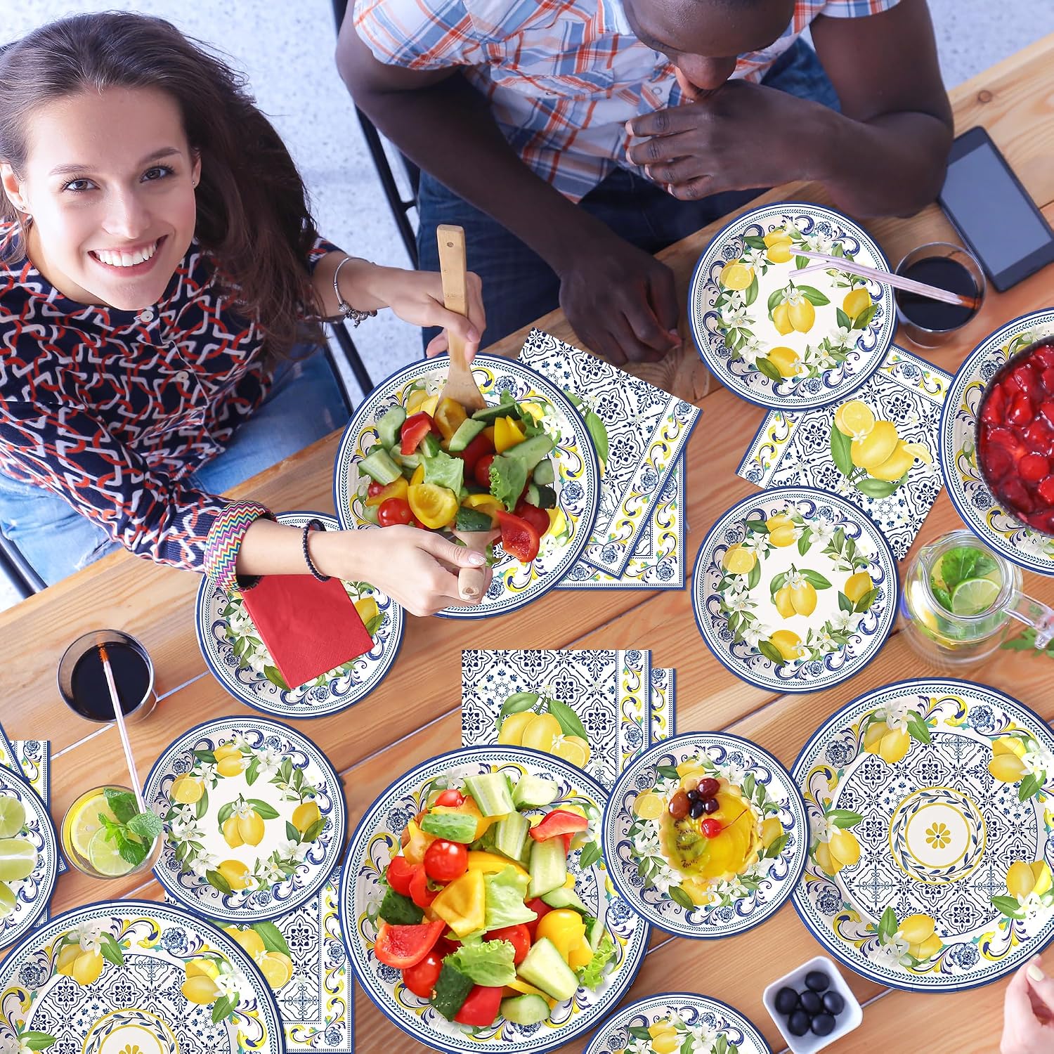 140Pcs Capri Lemon Party Decorations Lemon Paper Plates and Napkins Summer Fruit Theme Tableware Set Baby Shower Birthday Party Supplies,Serve for 20 Guest