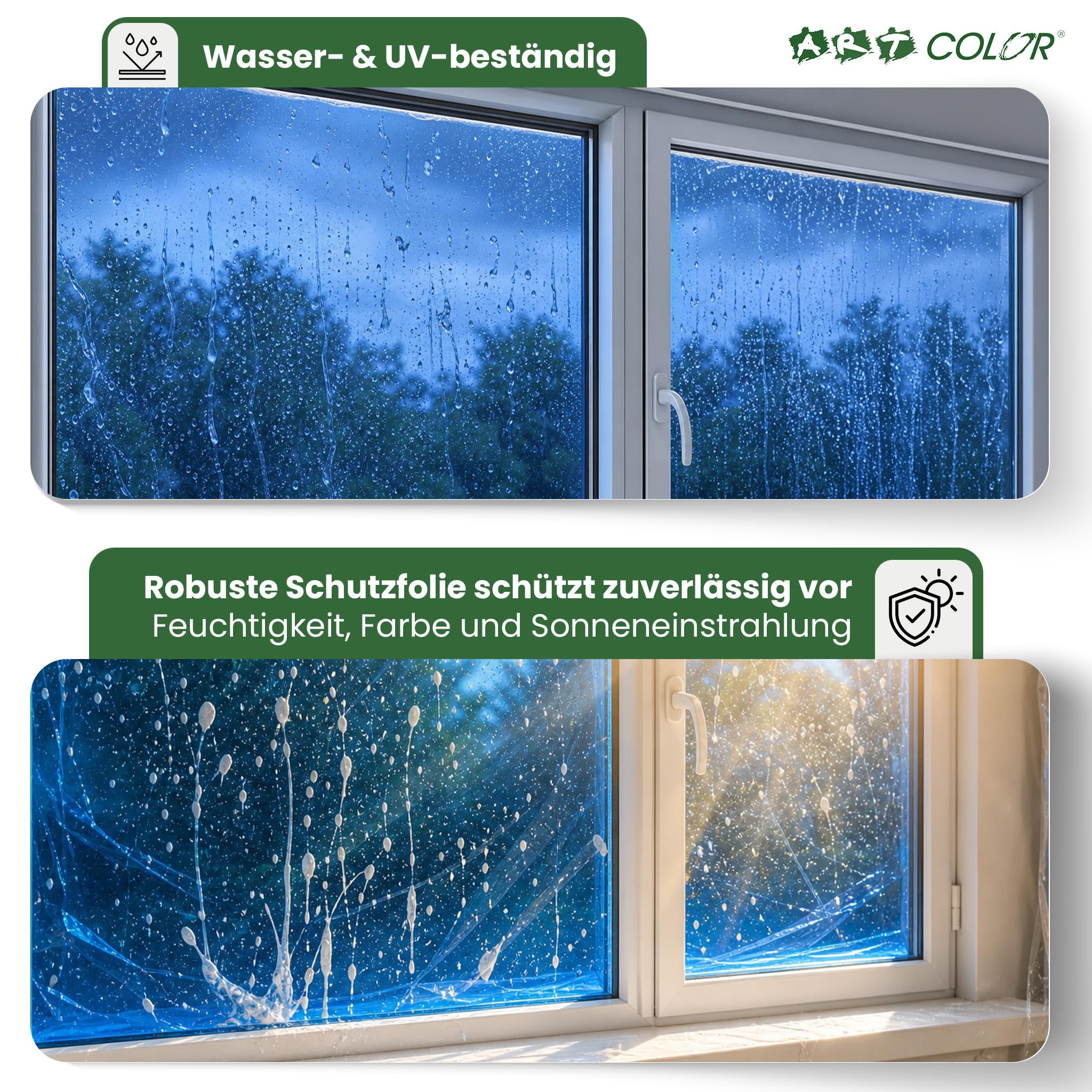 Fensterschutzfolie Blau 50cm x 100m 50my – Selbsthaftende PE-Folie als Abdeckfolie & Malerfolie – Wasser- & UV-beständige Schutzfolie für Fenster und Türen