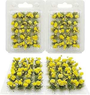 Woohome Artificial Miniatura Flor Racimo Flor Vegetación Grupos Diorama Diseño Paisaje Modelo Construcción Arena Mesa Decoración (Flores de la Luna, Amarillo)